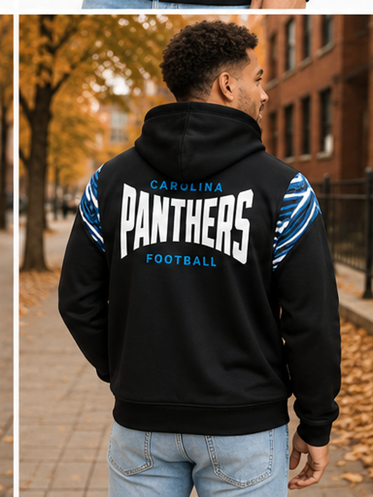 Zubaz NFL Carolina Panthers Men's 3 Color Zebra Bands and Hood-Liner Play Action Full-Zip Hoodie