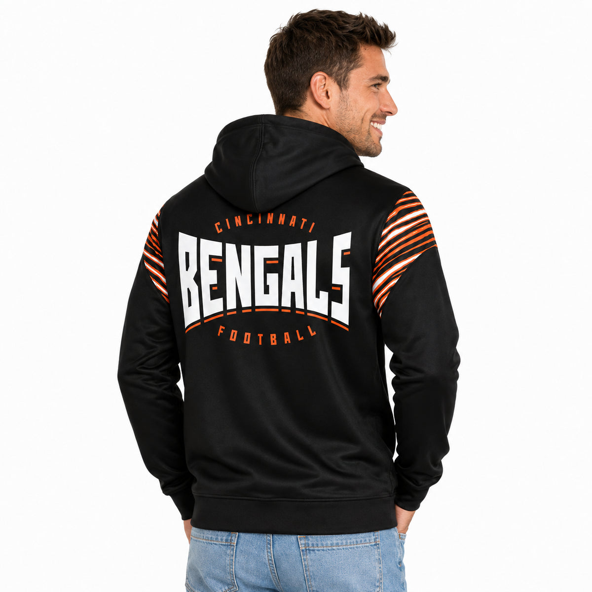 Zubaz NFL Cincinnati Bengals Men's 3 Color Zebra Bands and Hood-Liner Play Action Full-Zip Hoodie