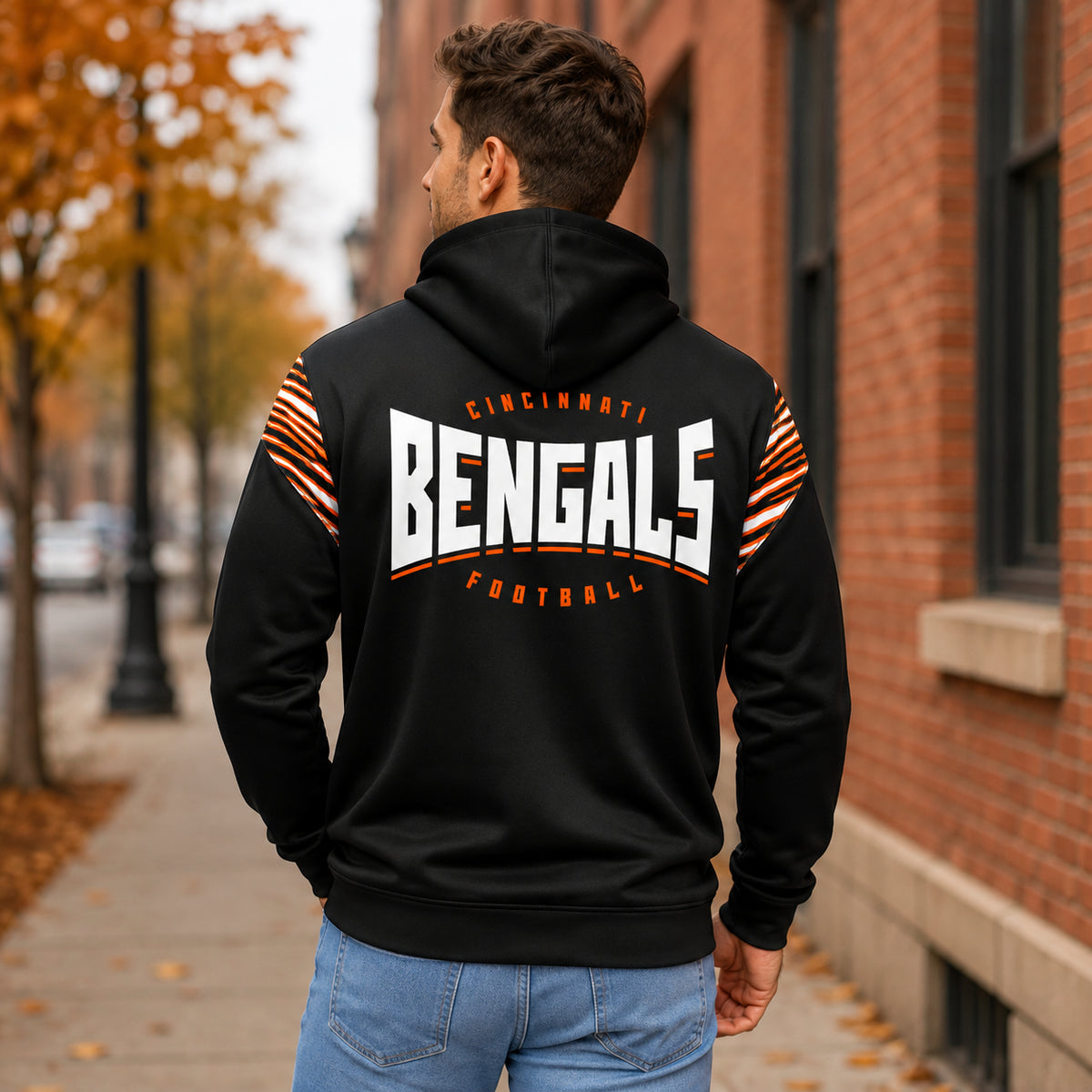 Zubaz NFL Cincinnati Bengals Men's 3 Color Zebra Bands and Hood-Liner Play Action Full-Zip Hoodie