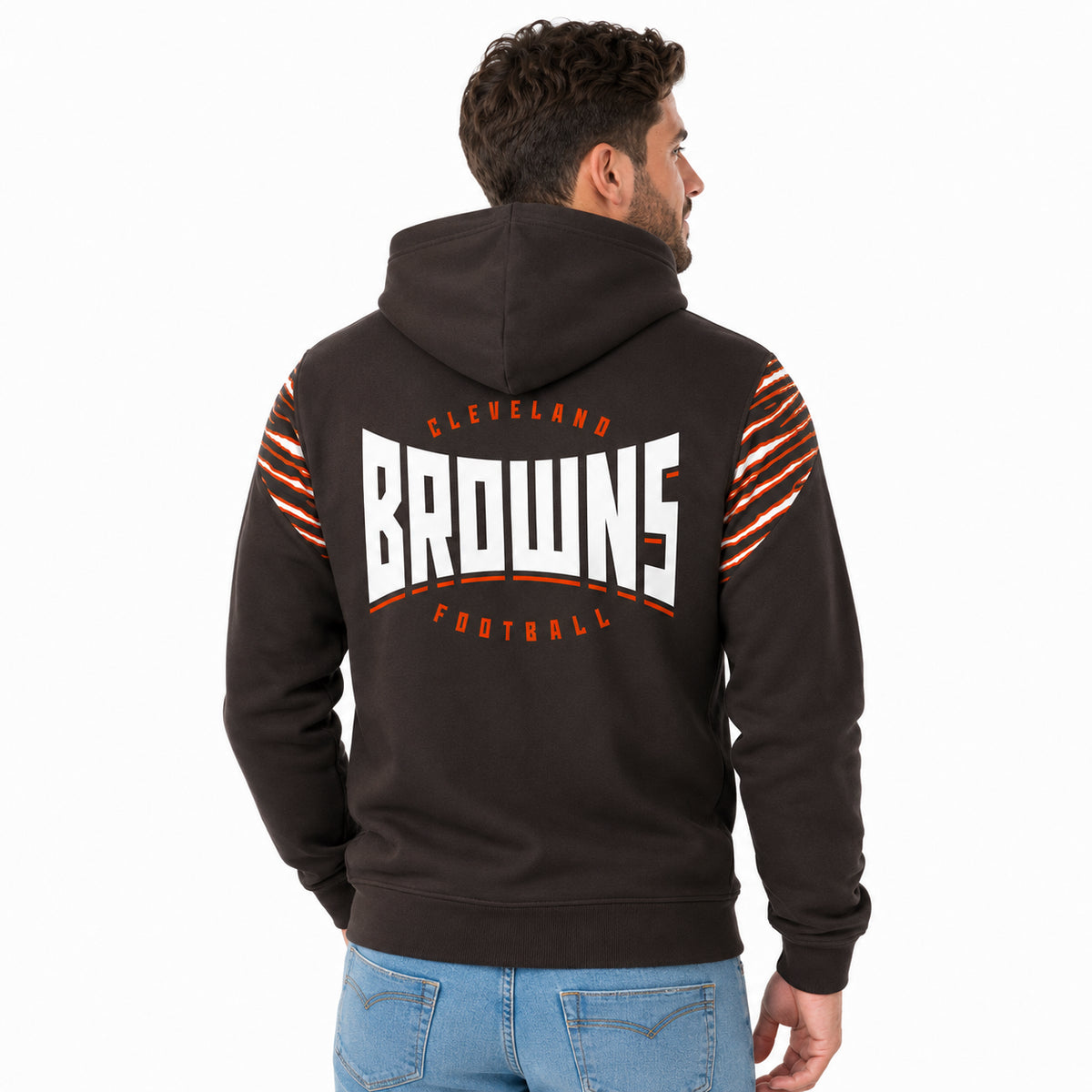 Zubaz NFL Cleveland Browns Men's 3 Color Zebra Bands and Hood-Liner Play Action Full-Zip Hoodie
