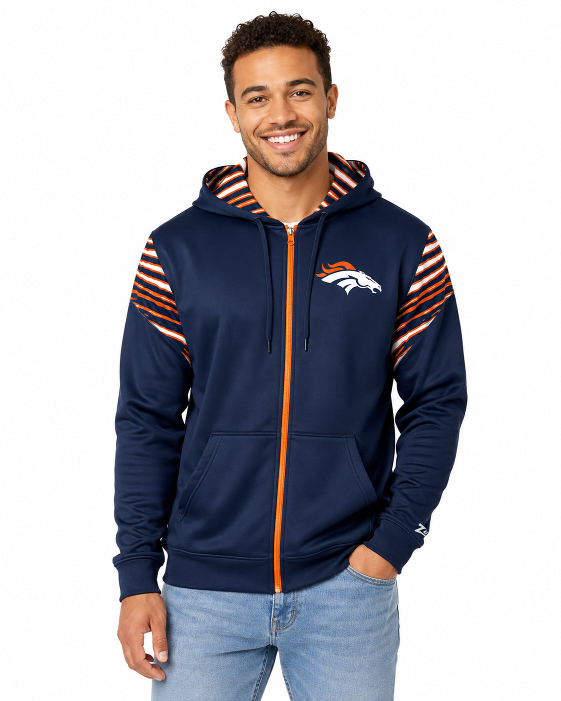 Zubaz NFL Denver Broncos Men's 3 Color Zebra Bands and Hood-Liner Play Action Full-Zip Hoodie