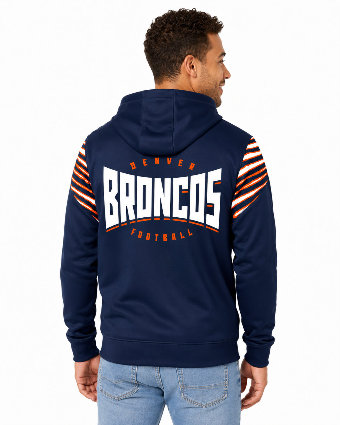 Zubaz NFL Denver Broncos Men's 3 Color Zebra Bands and Hood-Liner Play Action Full-Zip Hoodie