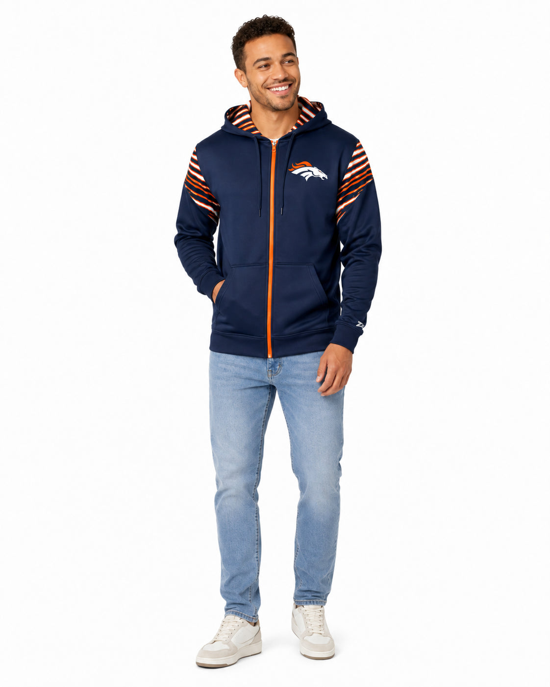 Zubaz NFL Denver Broncos Men's 3 Color Zebra Bands and Hood-Liner Play Action Full-Zip Hoodie