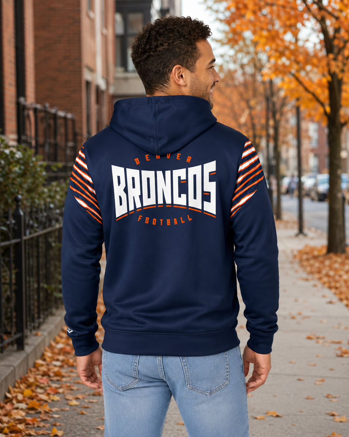 Zubaz NFL Denver Broncos Men's 3 Color Zebra Bands and Hood-Liner Play Action Full-Zip Hoodie