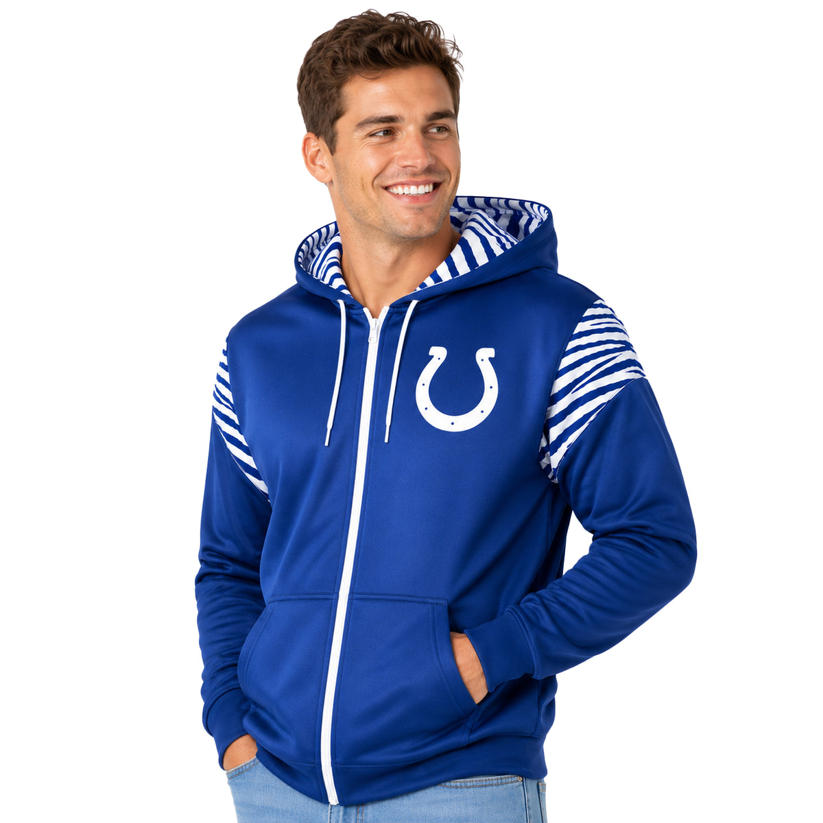 Zubaz NFL Indianapolis Colts Men's 3 Color Zebra Bands and Hood-Liner Play Action Full-Zip Hoodie