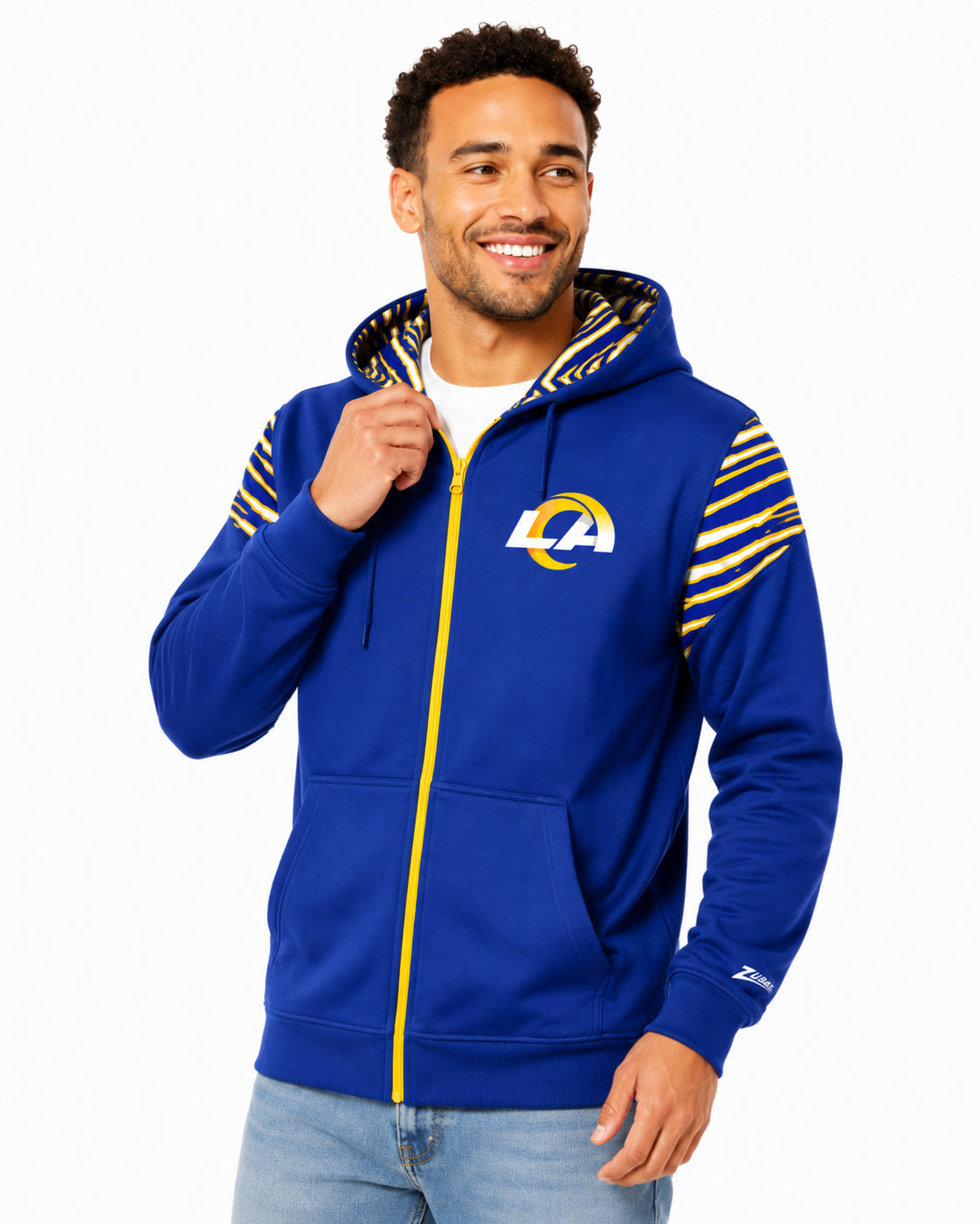 Zubaz NFL Los Angeles Rams Men's 3 Color Zebra Bands and Hood-Liner Play Action Full-Zip Hoodie