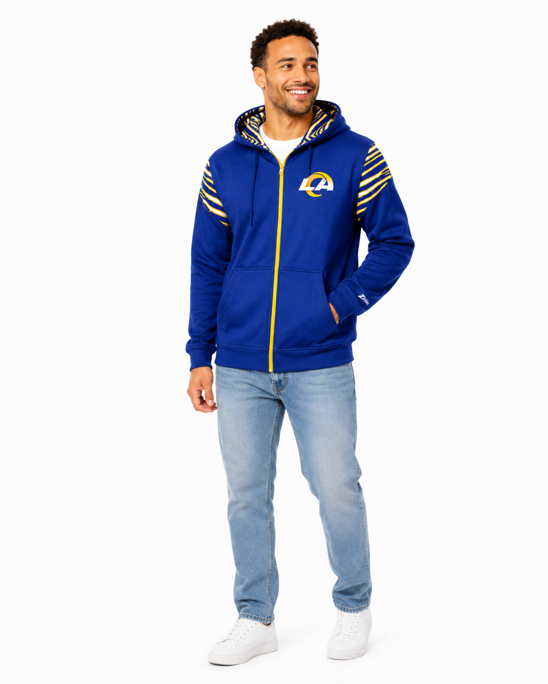 Zubaz NFL Los Angeles Rams Men's 3 Color Zebra Bands and Hood-Liner Play Action Full-Zip Hoodie