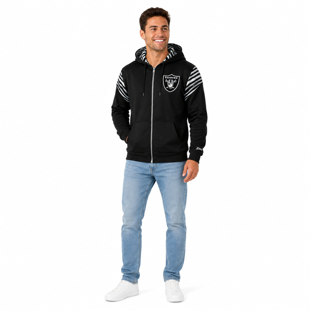 Zubaz NFL Las Vegas Raiders Men's 3 Color Zebra Bands and Hood-Liner Play Action Full-Zip Hoodie