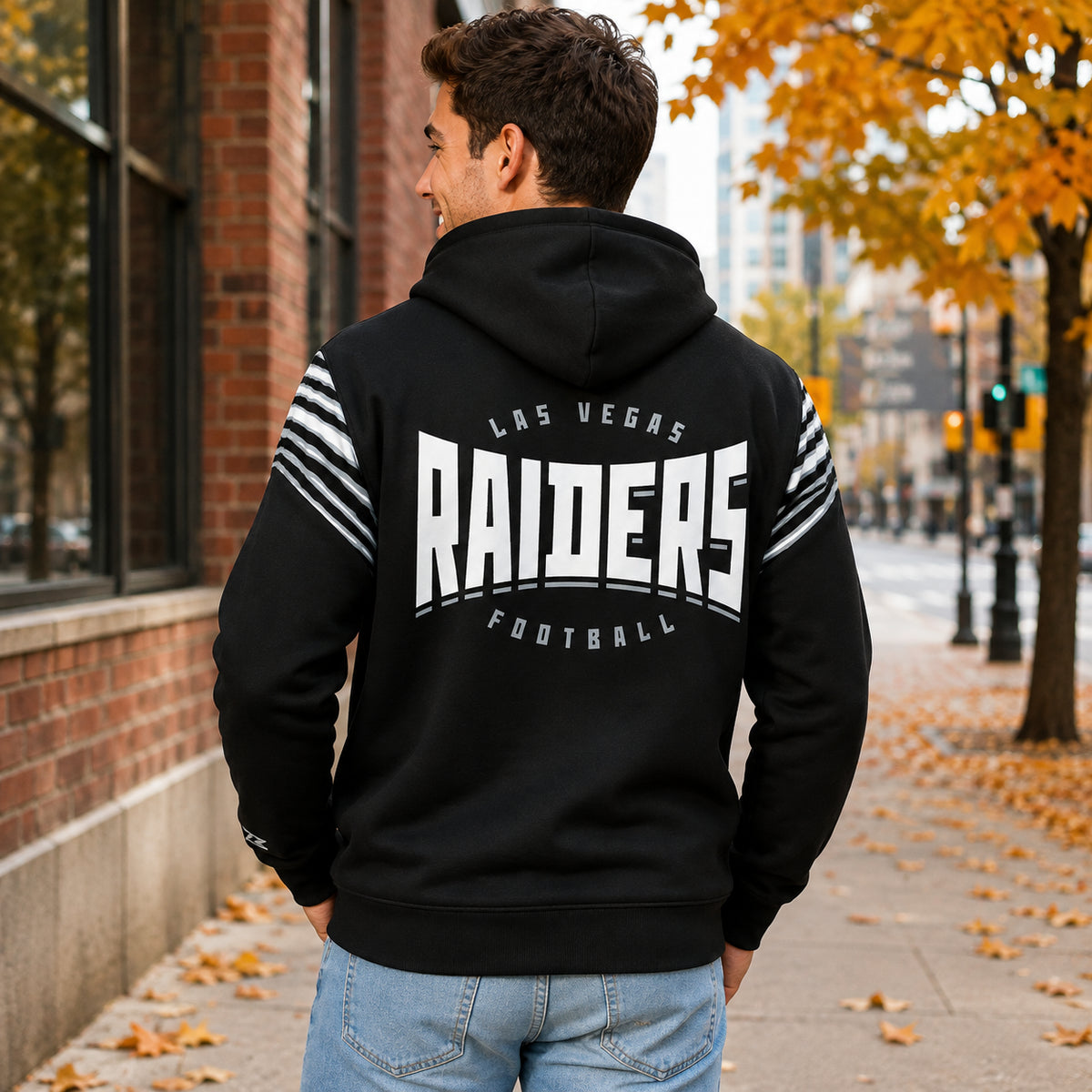 Zubaz NFL Las Vegas Raiders Men's 3 Color Zebra Bands and Hood-Liner Play Action Full-Zip Hoodie