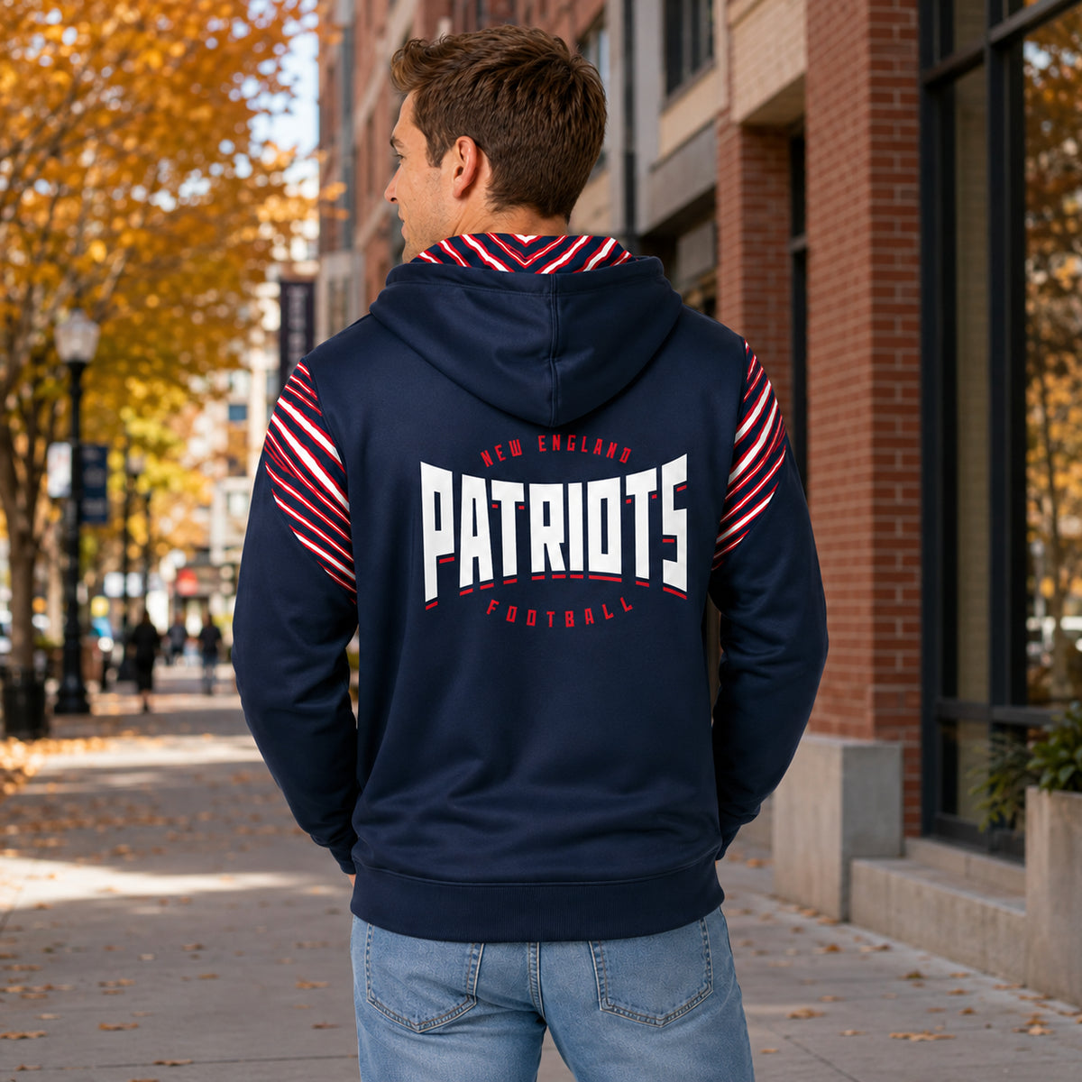 Zubaz NFL New England Patriots Men's 3 Color Zebra Bands and Hood-Liner Play Action Full-Zip Hoodie