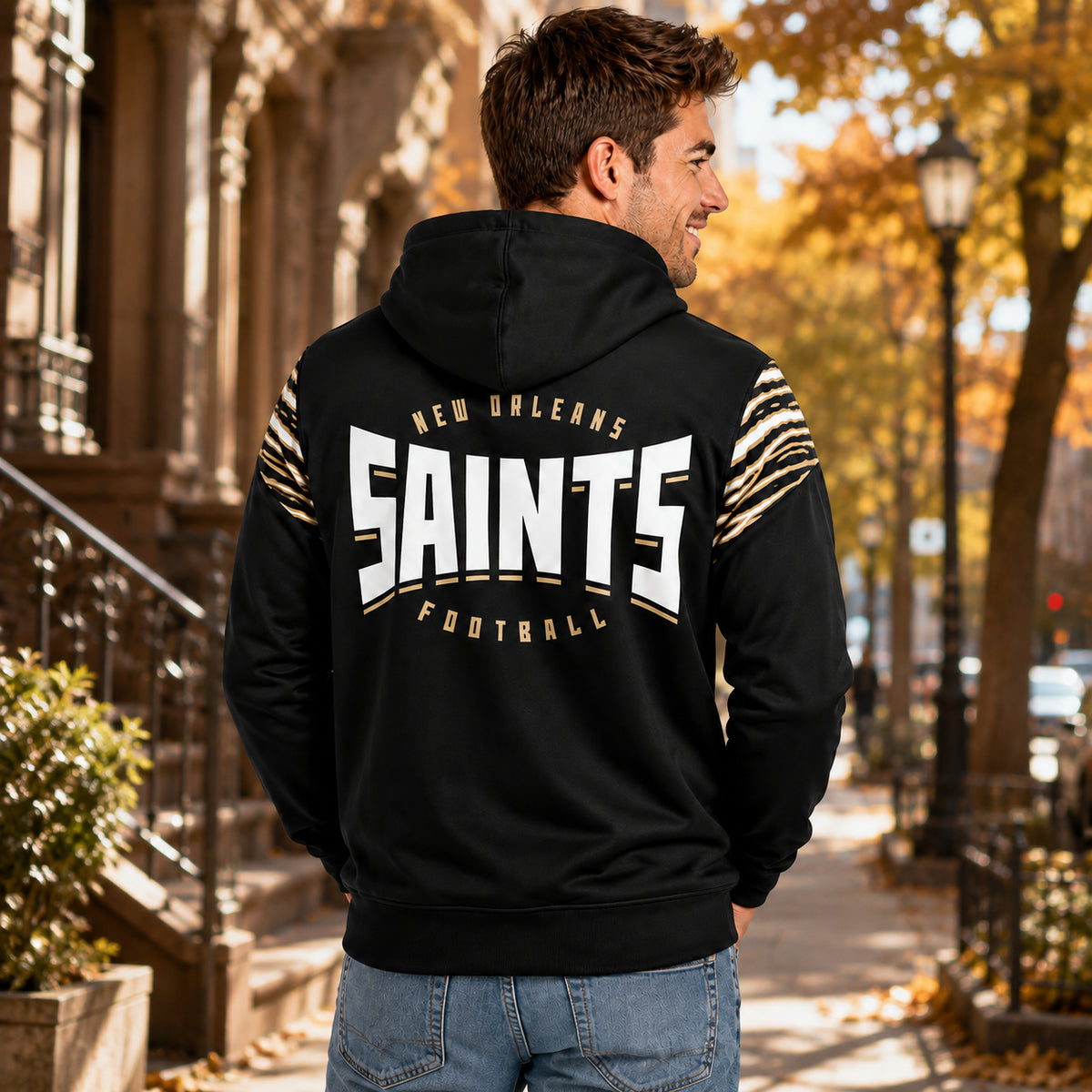 Zubaz NFL New Orleans Saints Men's 3 Color Zebra Bands and Hood-Liner Play Action Full-Zip Hoodie