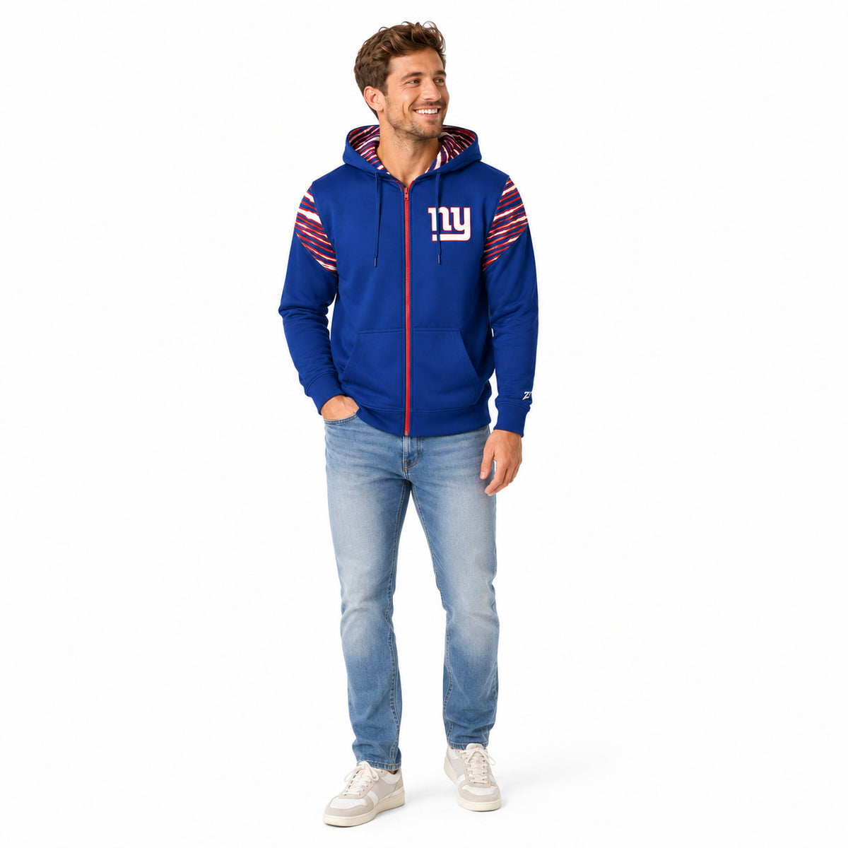 Zubaz NFL New York Giants Men's 3 Color Zebra Bands and Hood-Liner Play Action Full-Zip Hoodie