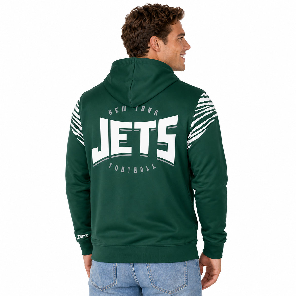 Zubaz NFL New York Jets Men's 3 Color Zebra Bands and Hood-Liner Play Action Full-Zip Hoodie