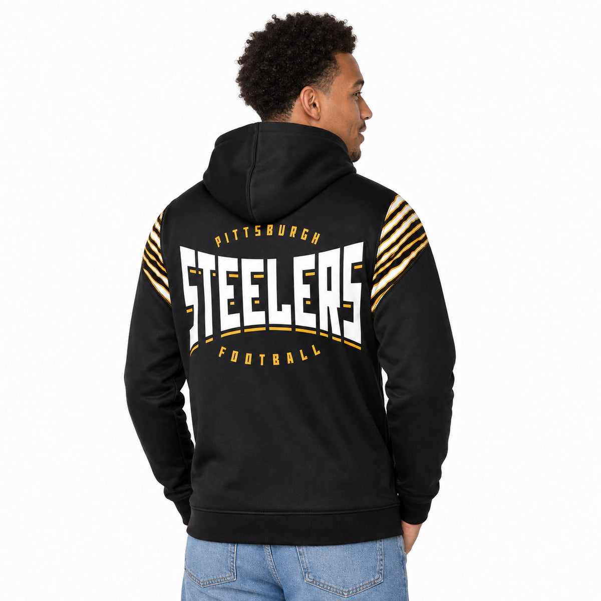 Zubaz NFL Pittsburgh Steelers Men's 3 Color Zebra Bands and Hood-Liner Play Action Full-Zip Hoodie