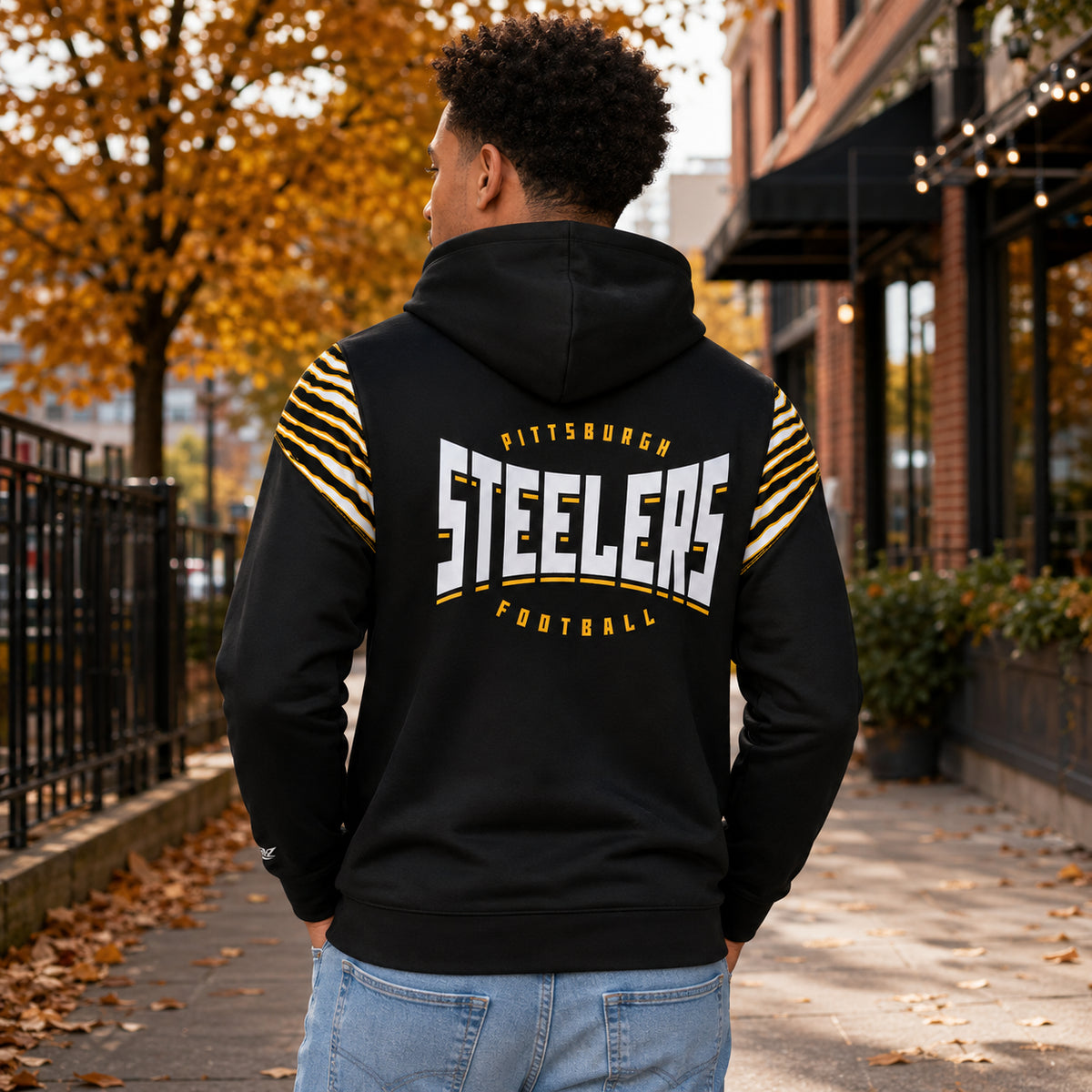 Zubaz NFL Pittsburgh Steelers Men's 3 Color Zebra Bands and Hood-Liner Play Action Full-Zip Hoodie