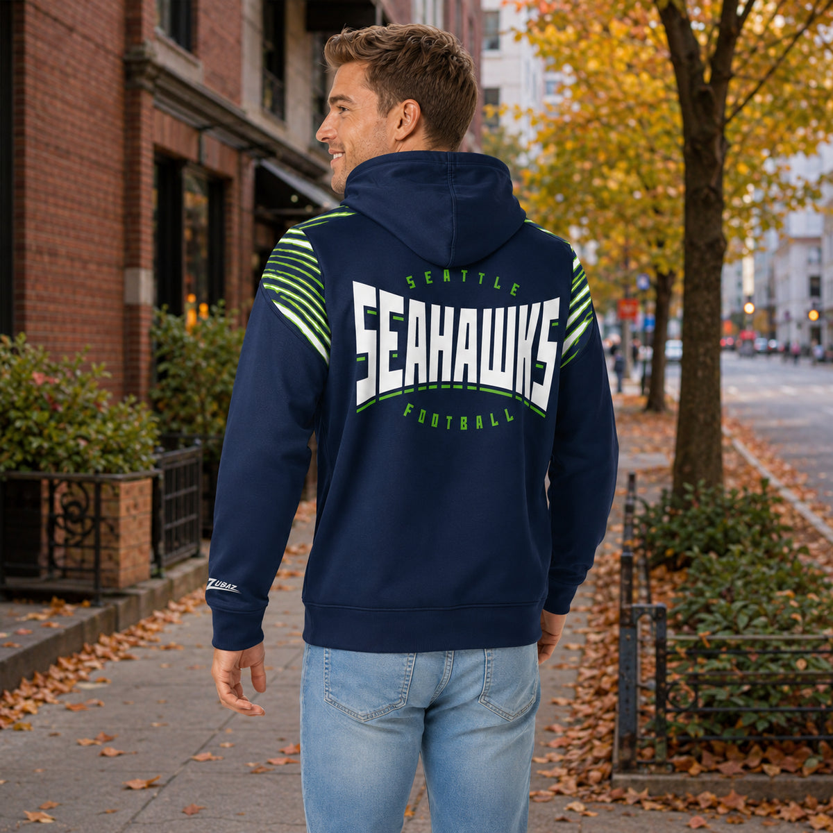 Zubaz NFL Seattle Seahawks Men's 3 Color Zebra Bands and Hood-Liner Play Action Full-Zip Hoodie