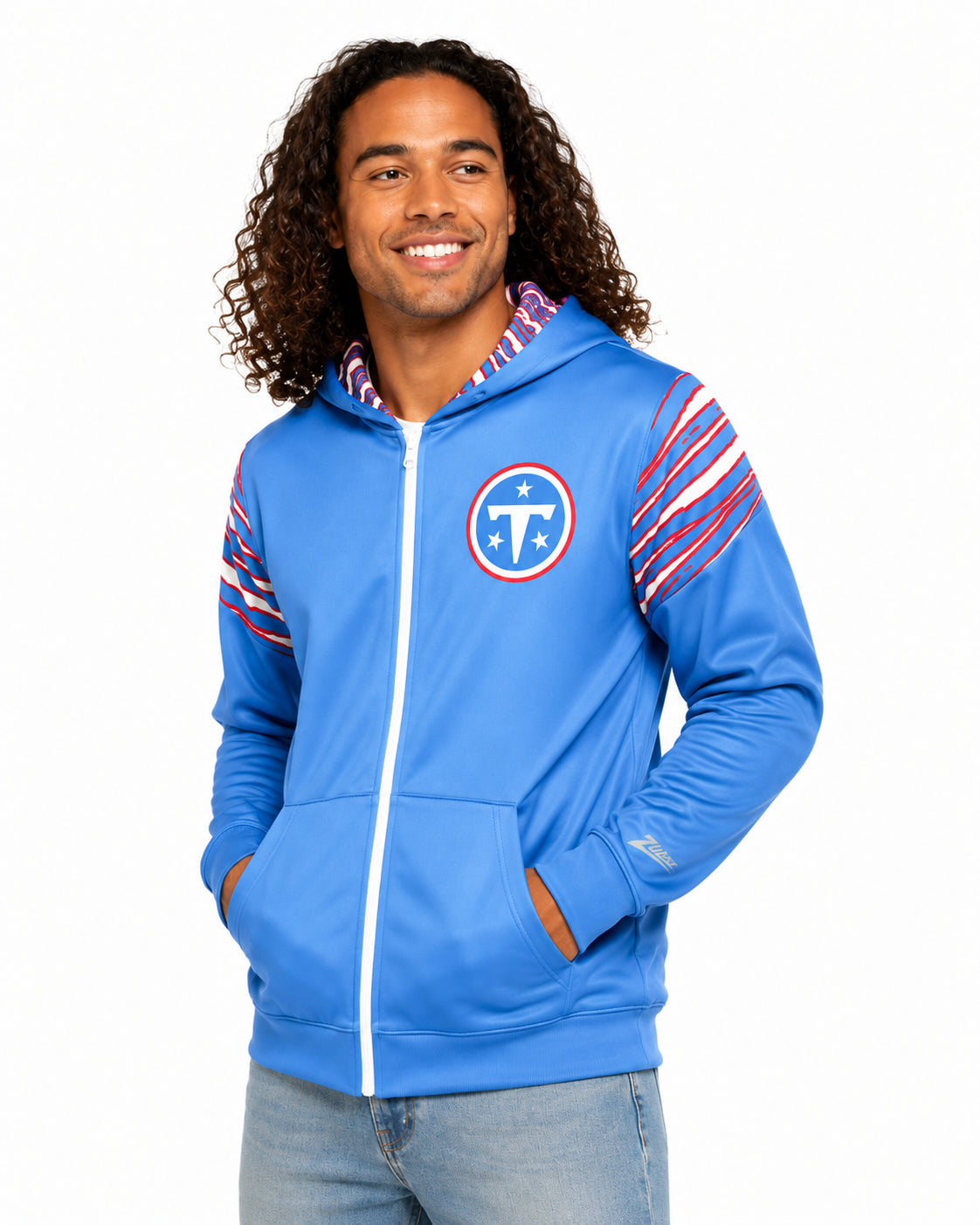 Zubaz NFL Tennessee Titans Men's 3 Color Zebra Bands and Hood-Liner Play Action Full-Zip Hoodie