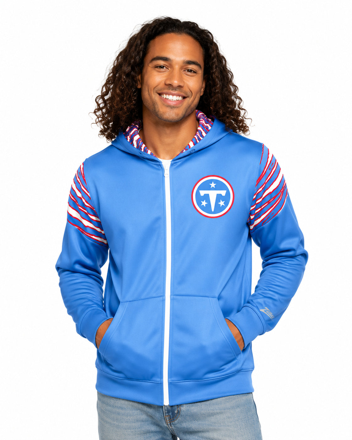 Zubaz NFL Tennessee Titans Men's 3 Color Zebra Bands and Hood-Liner Play Action Full-Zip Hoodie