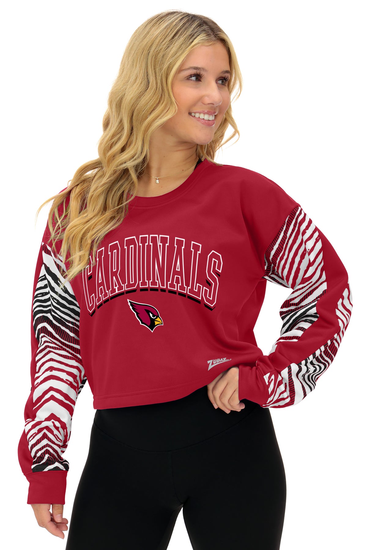 Zubaz NFL Arizona Cardinals Women's Zebra Ombre-Sleeve Classic Arch Crop Top