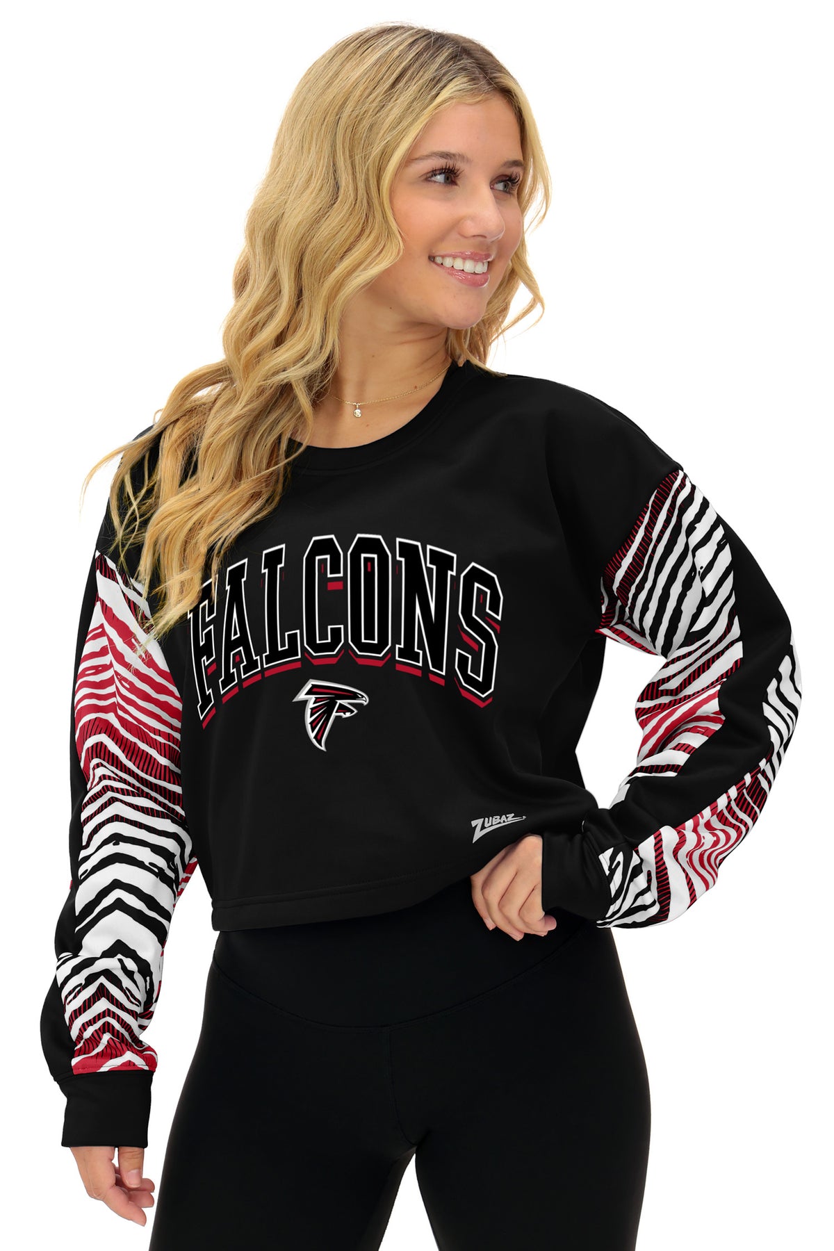 Zubaz NFL Atlanta Falcons Women's Zebra Ombre-Sleeve Classic Arch Crop Top