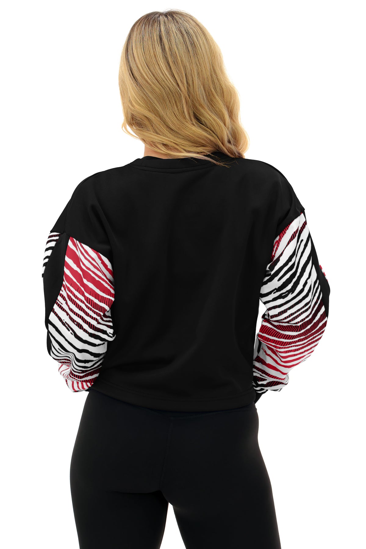 Zubaz NFL Atlanta Falcons Women's Zebra Ombre-Sleeve Classic Arch Crop Top