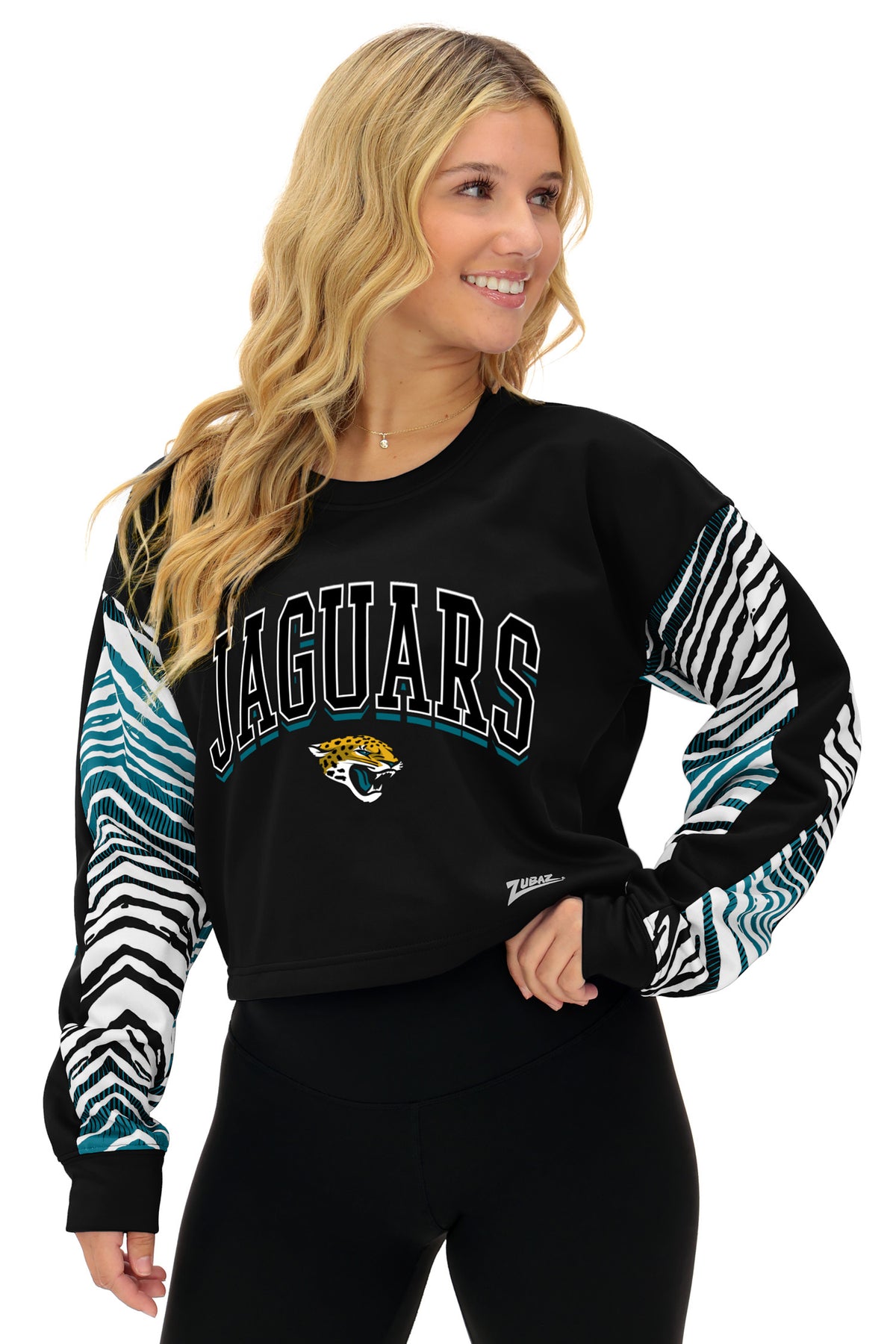 Zubaz NFL Jacksonville Jaguars Women's Zebra Ombre-Sleeve Classic Arch Crop Top