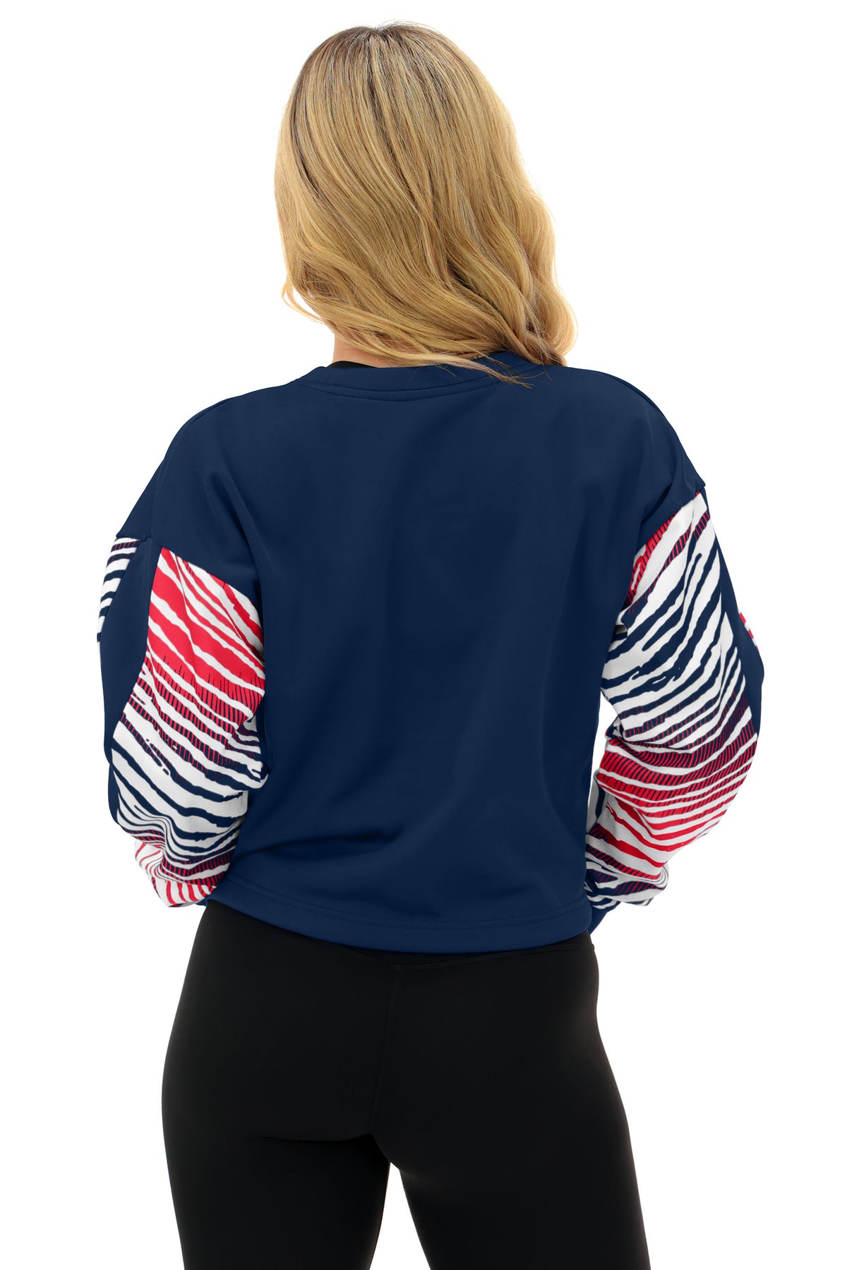 Zubaz NFL New England Patriots Women's Zebra Ombre-Sleeve Classic Arch Crop Top