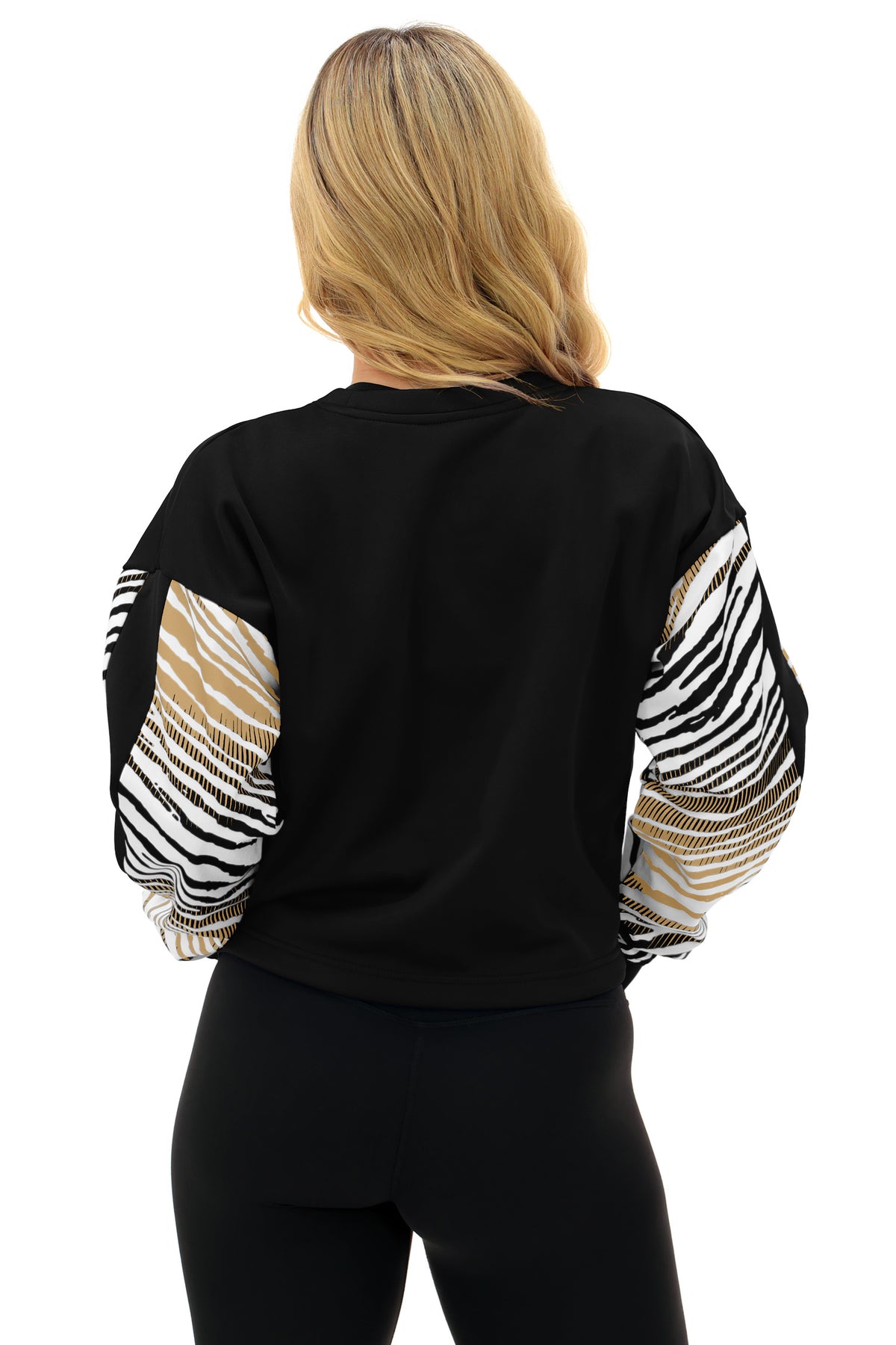 Zubaz NFL New Orleans Saints Women's Zebra Ombre-Sleeve Classic Arch Crop Top