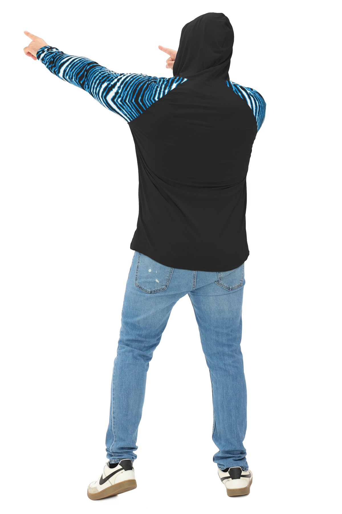 Zubaz NFL Carolina Panthers Men's Formation 3 Color Zebra Sleeves Lightweight Hoodie
