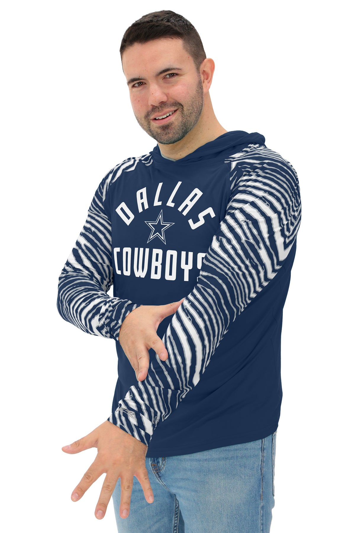 Zubaz NFL Dallas Cowboys Men's Formation 3 Color Zebra Sleeves Lightweight Hoodie