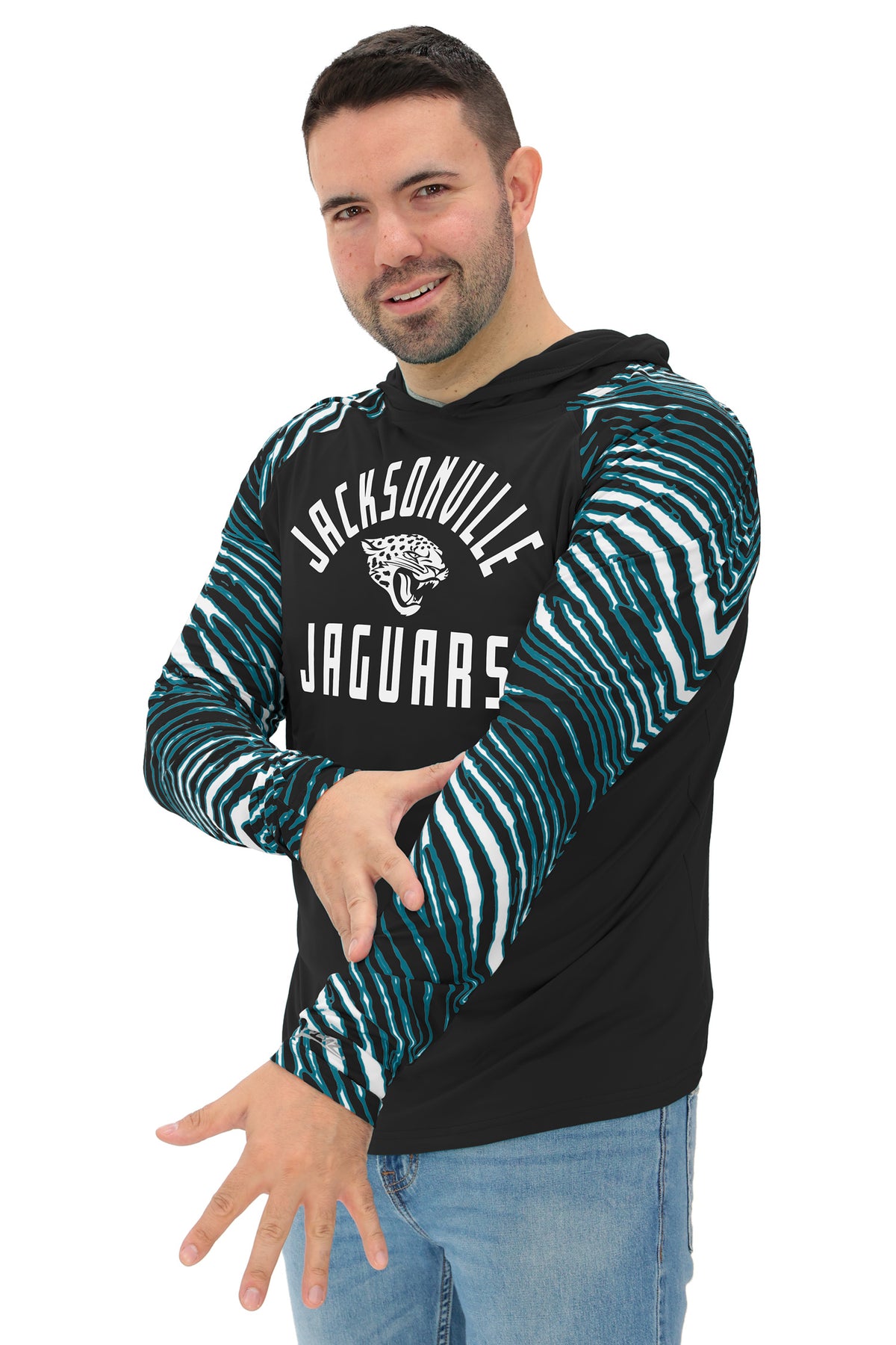 Zubaz NFL Jacksonville Jaguars Men's Formation 3 Color Zebra Sleeves Lightweight Hoodie