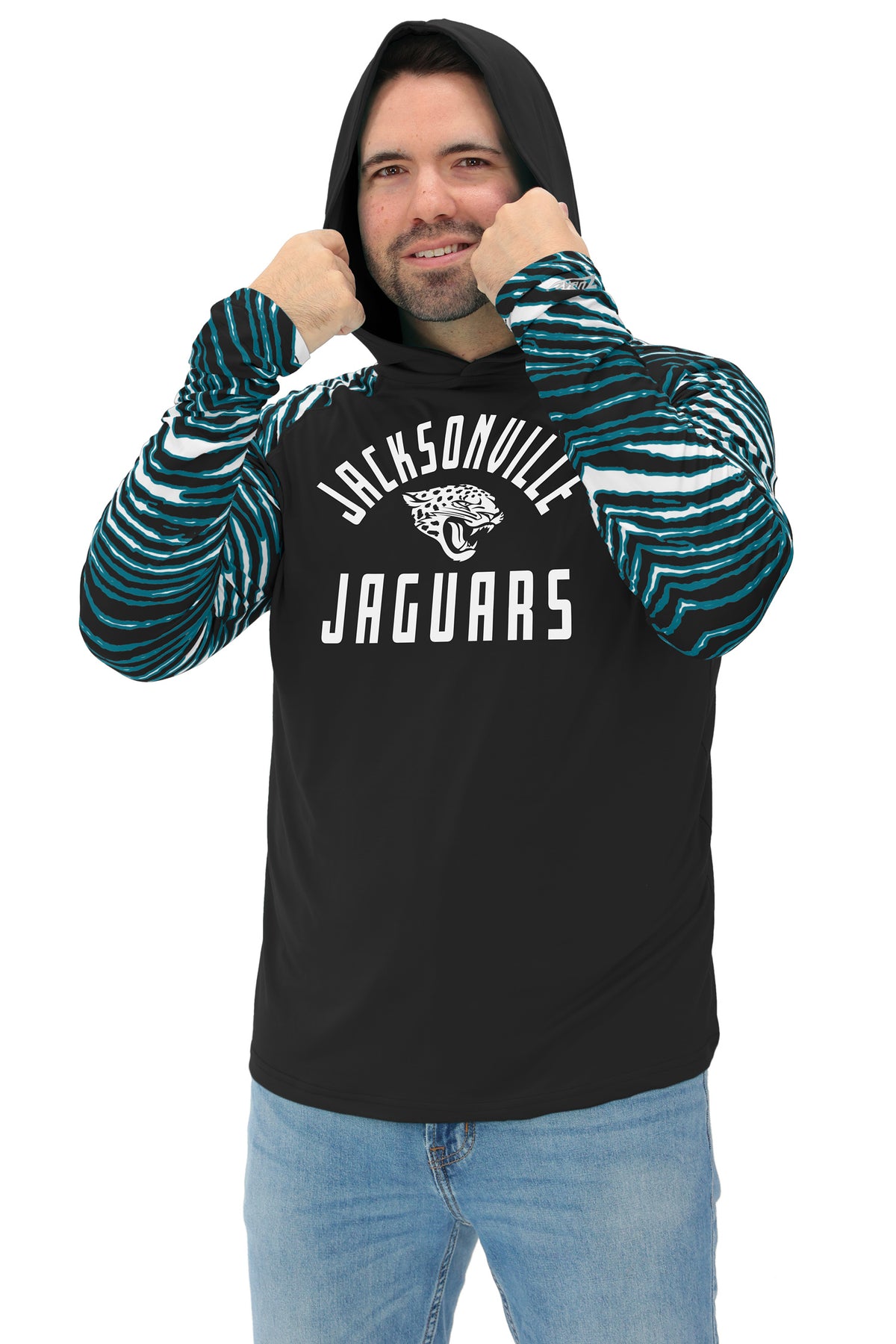 Zubaz NFL Jacksonville Jaguars Men's Formation 3 Color Zebra Sleeves Lightweight Hoodie