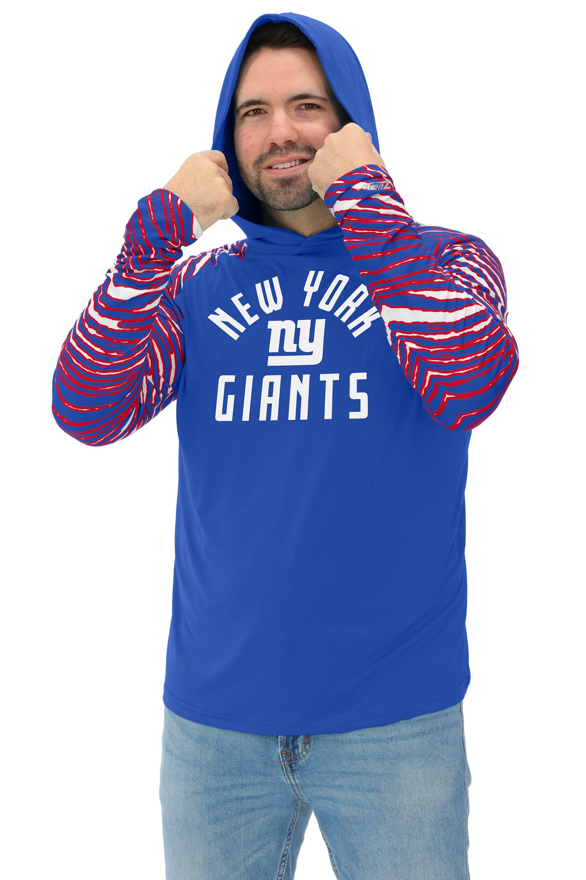 Zubaz NFL New York Giants Men's Formation 3 Color Zebra Sleeves Lightweight Hoodie