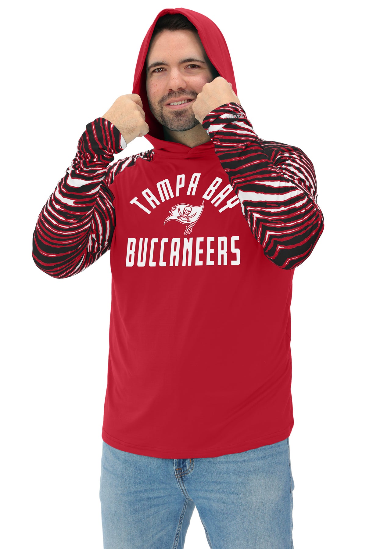 Zubaz NFL Tampa Bay Buccaneers Men's Formation 3 Color Zebra Sleeves Lightweight Hoodie