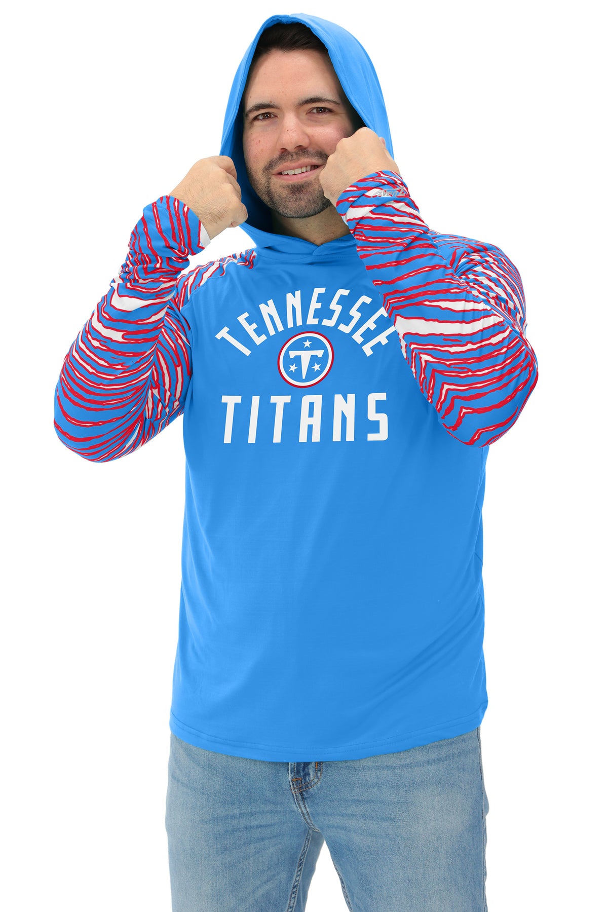 Zubaz NFL Tennessee Titans Men's Formation 3 Color Zebra Sleeves Lightweight Hoodie