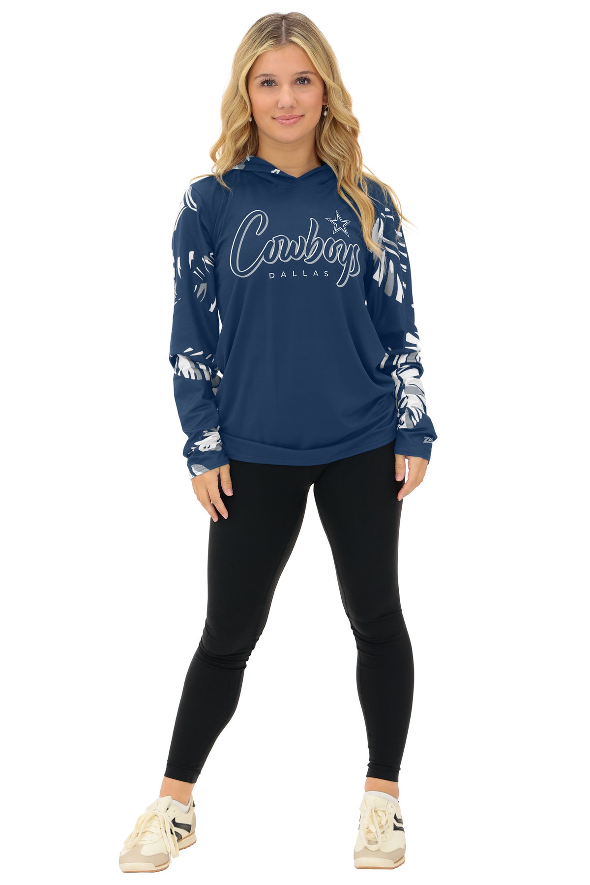 Zubaz NFL Dallas Cowboys Women's Casual Script Leaf Accent Lightweight Hoodie