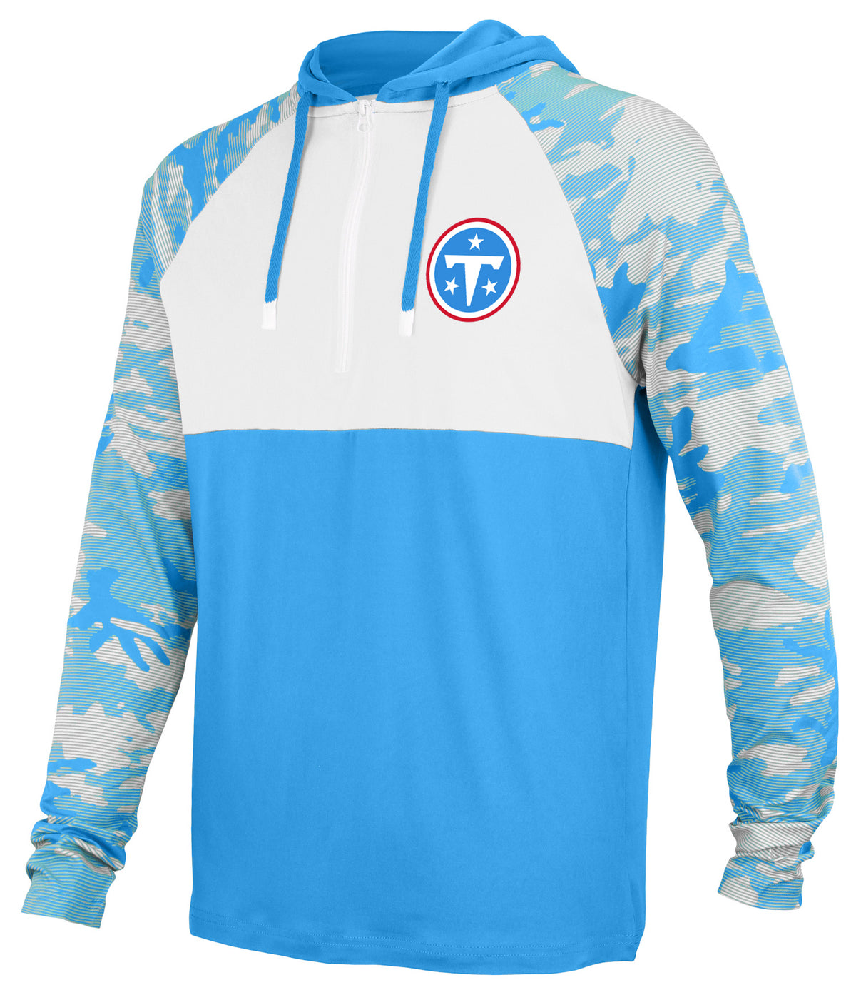 Zubaz NFL Tennessee Titans Men's Team Color Block Camo Line-Sleeve Lightweight 1/4-Zip Hoodie
