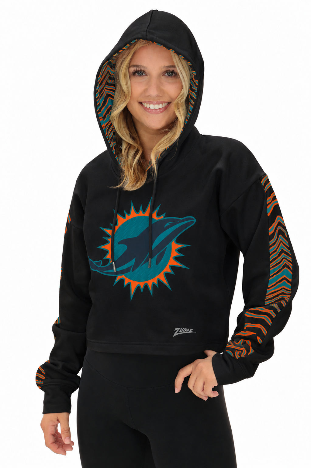 Zubaz NFL Women's Rivalry Pull Over Crop Top Hoodie - Miami Dolphins