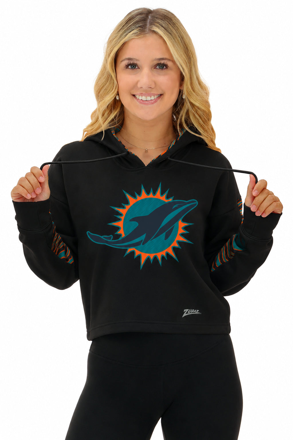 Zubaz NFL Women's Rivalry Pull Over Crop Top Hoodie - Miami Dolphins
