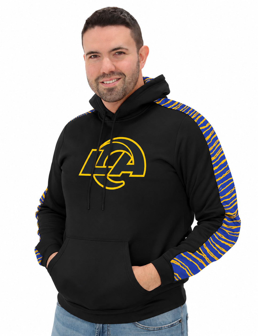 Zubaz NFL Men's Rivalry Zebra Sleeve Hoodie, Los Angeles Rams