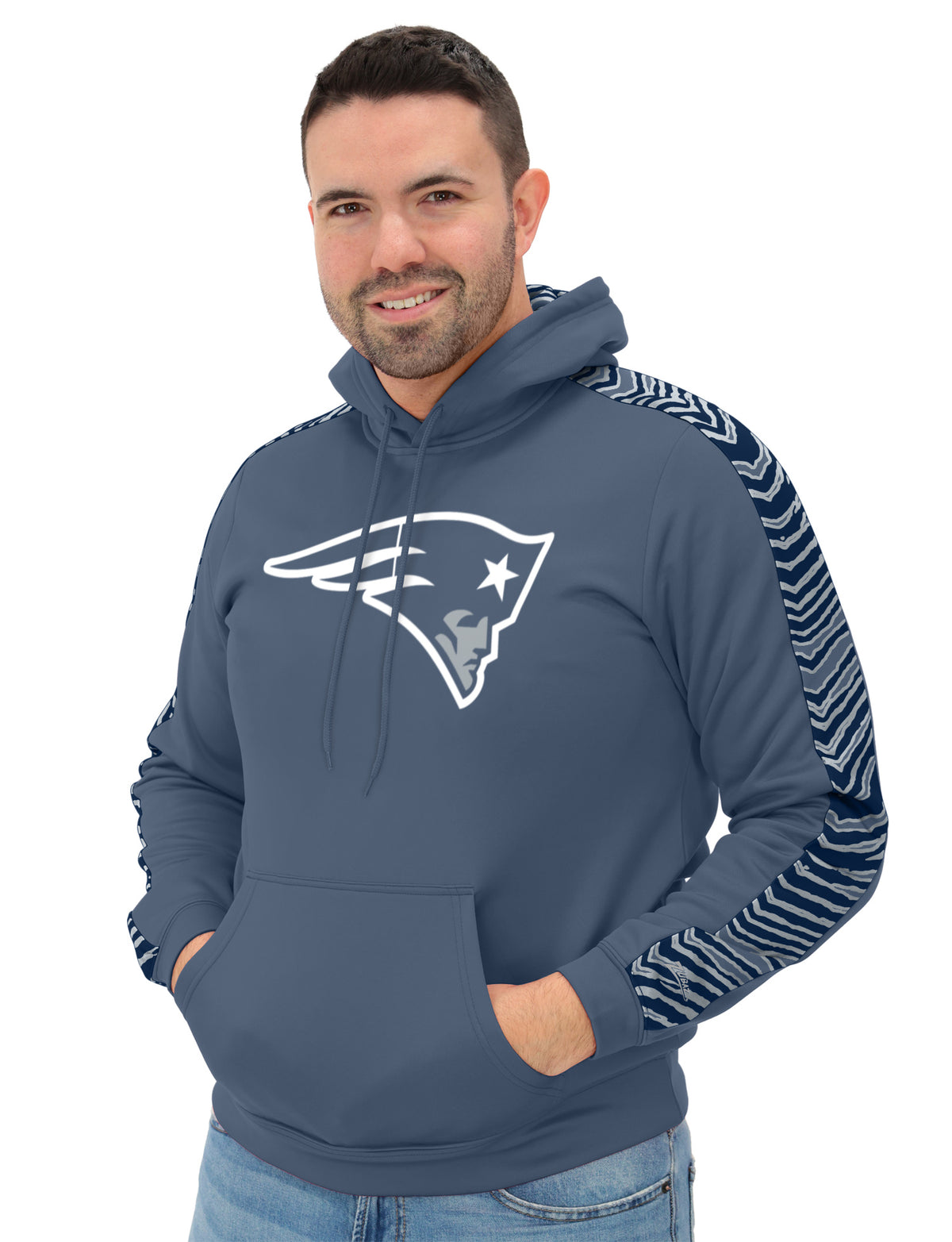 Zubaz NFL Men's Rivalry Zebra Sleeve Hoodie, New England Patriots