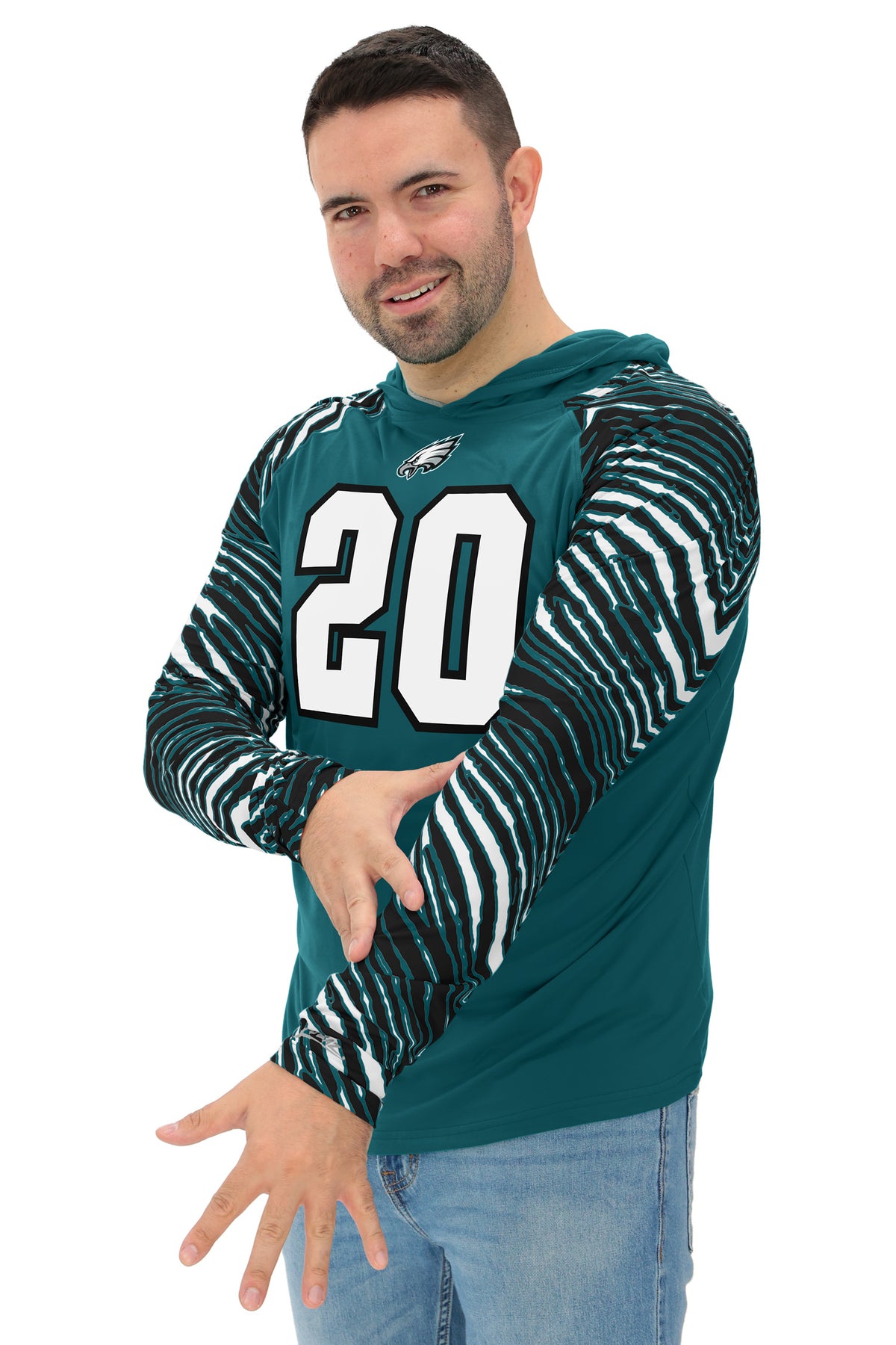 Zubaz NFL Legends Brian Dawkins Philadelphia Eagles Men's Legends Zebra Lightweight Hooded Tee