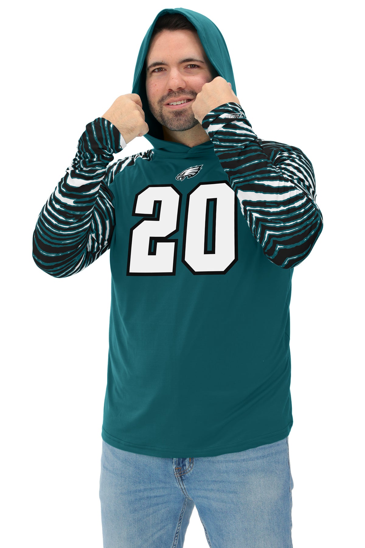 Zubaz NFL Legends Brian Dawkins Philadelphia Eagles Men's Legends Zebra Lightweight Hooded Tee