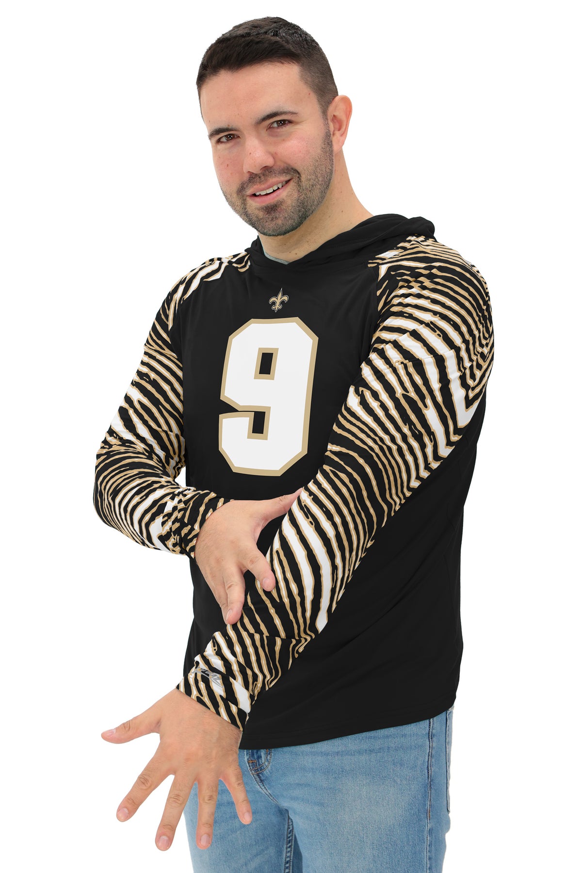 Zubaz NFL Legends Drew Brees New Orleans Saints Men's Legends Zebra Lightweight Hooded Tee