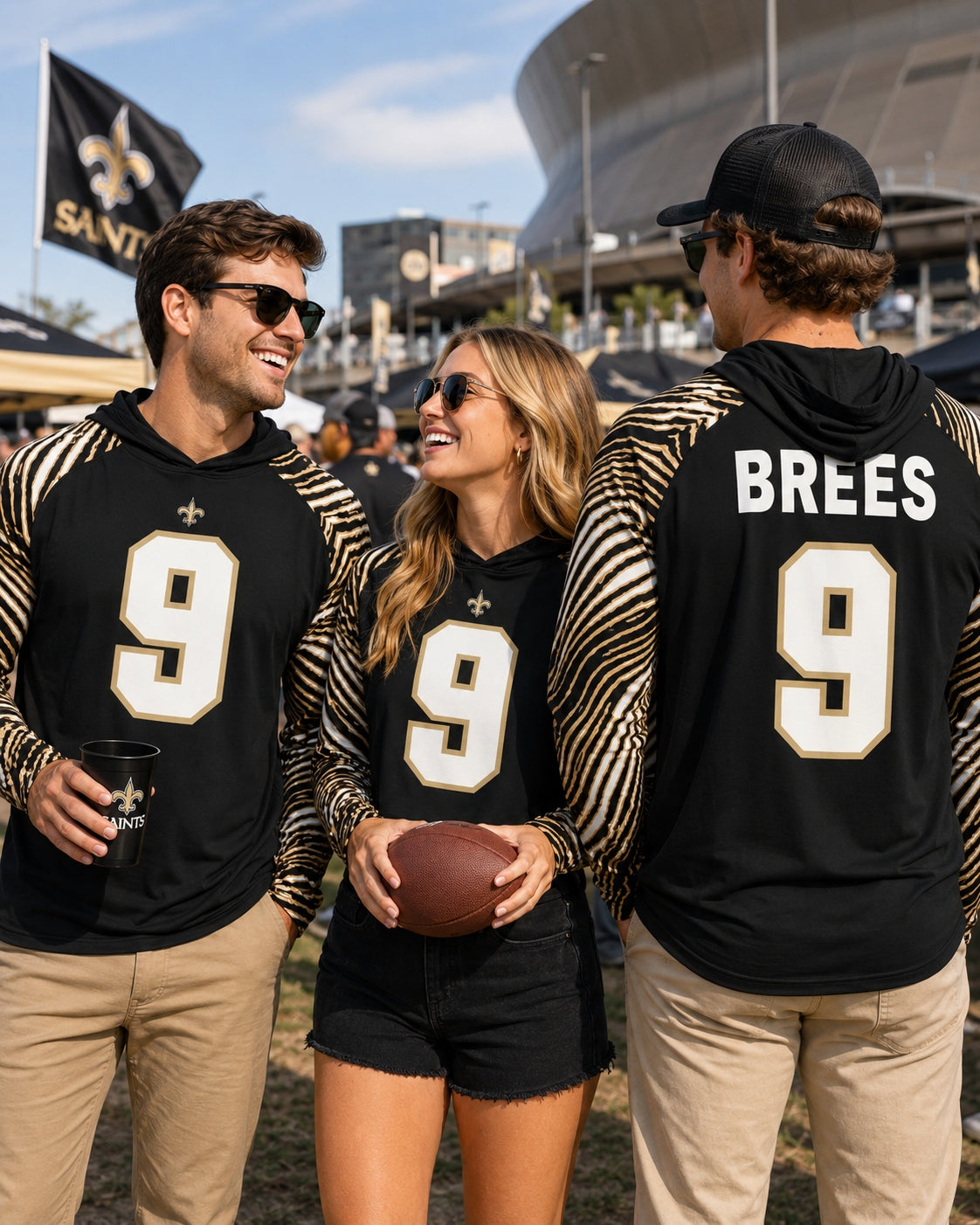 Zubaz NFL Legends Drew Brees New Orleans Saints Men's Legends Zebra Lightweight Hooded Tee