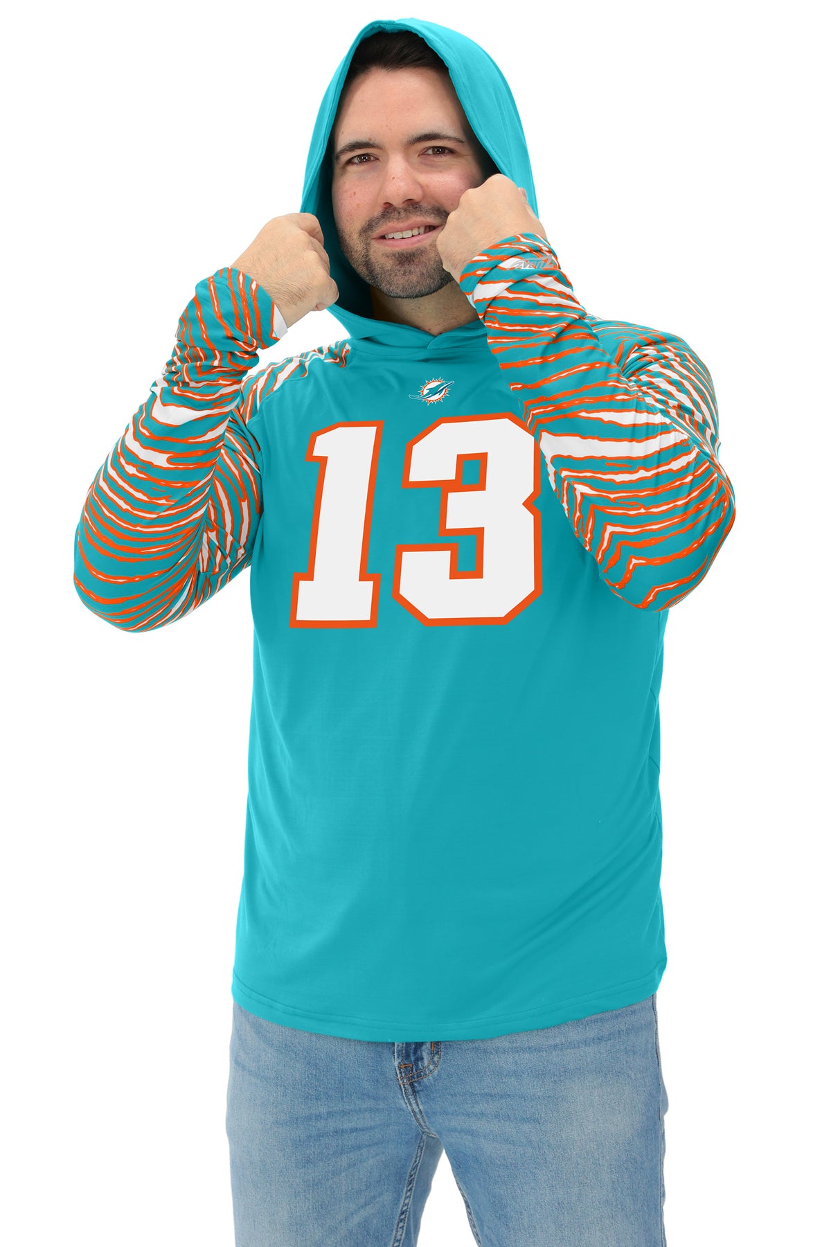 Zubaz NFL Legends Dan Marino Miami Dolphins Men's Legends Zebra Lightweight Hooded Tee