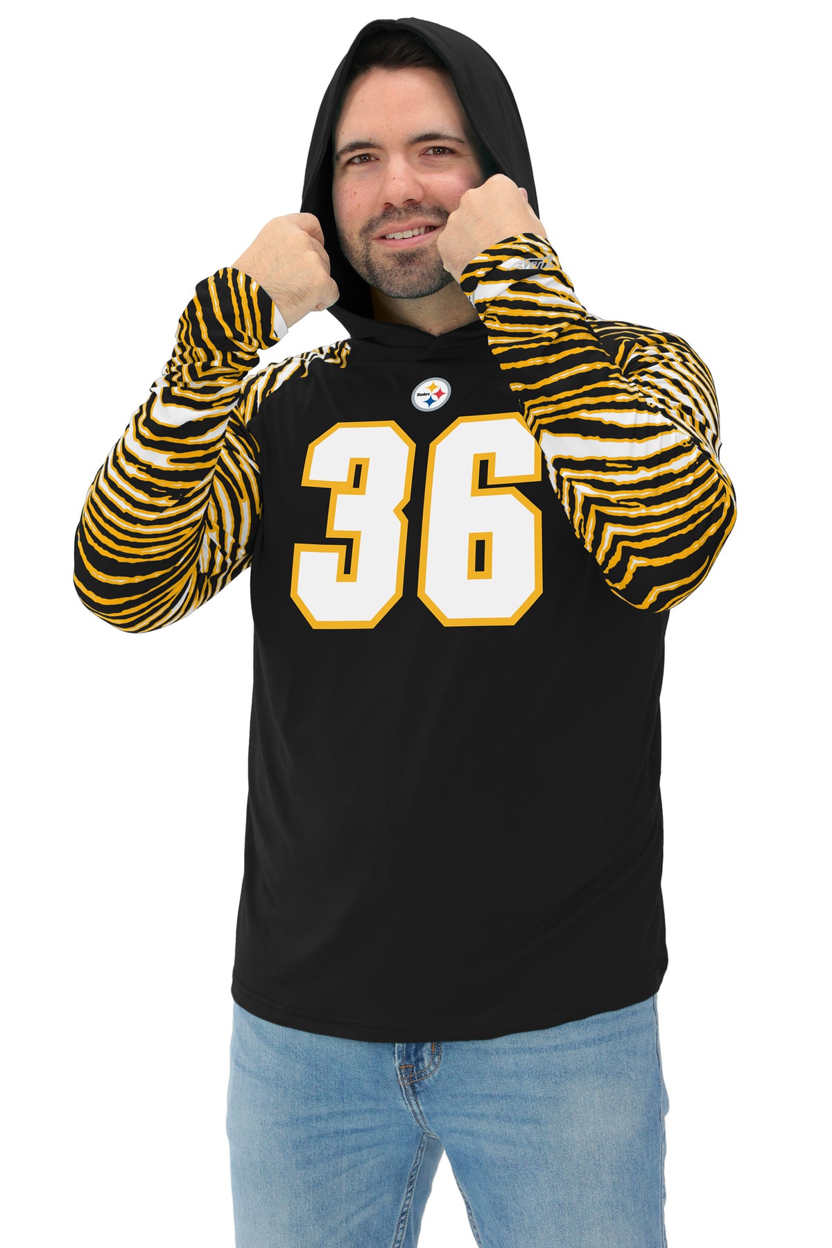 Zubaz NFL Legends Jerome Bettis Pittsburgh Steelers Men's Legends Zebra Lightweight Hooded Tee