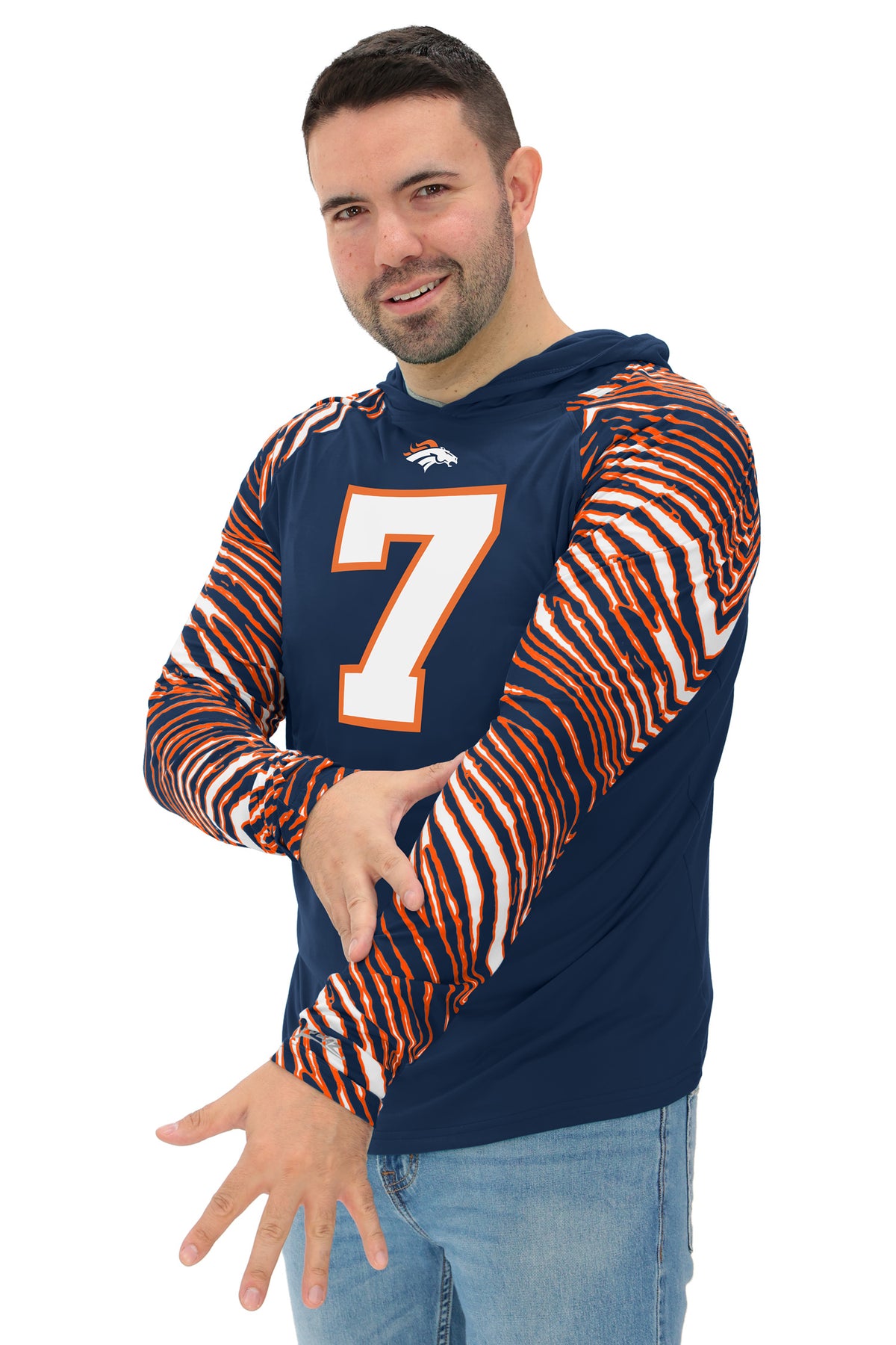 Zubaz NFL Legends John Elway Denver Broncos Men's Legends Zebra Lightweight Hooded Tee