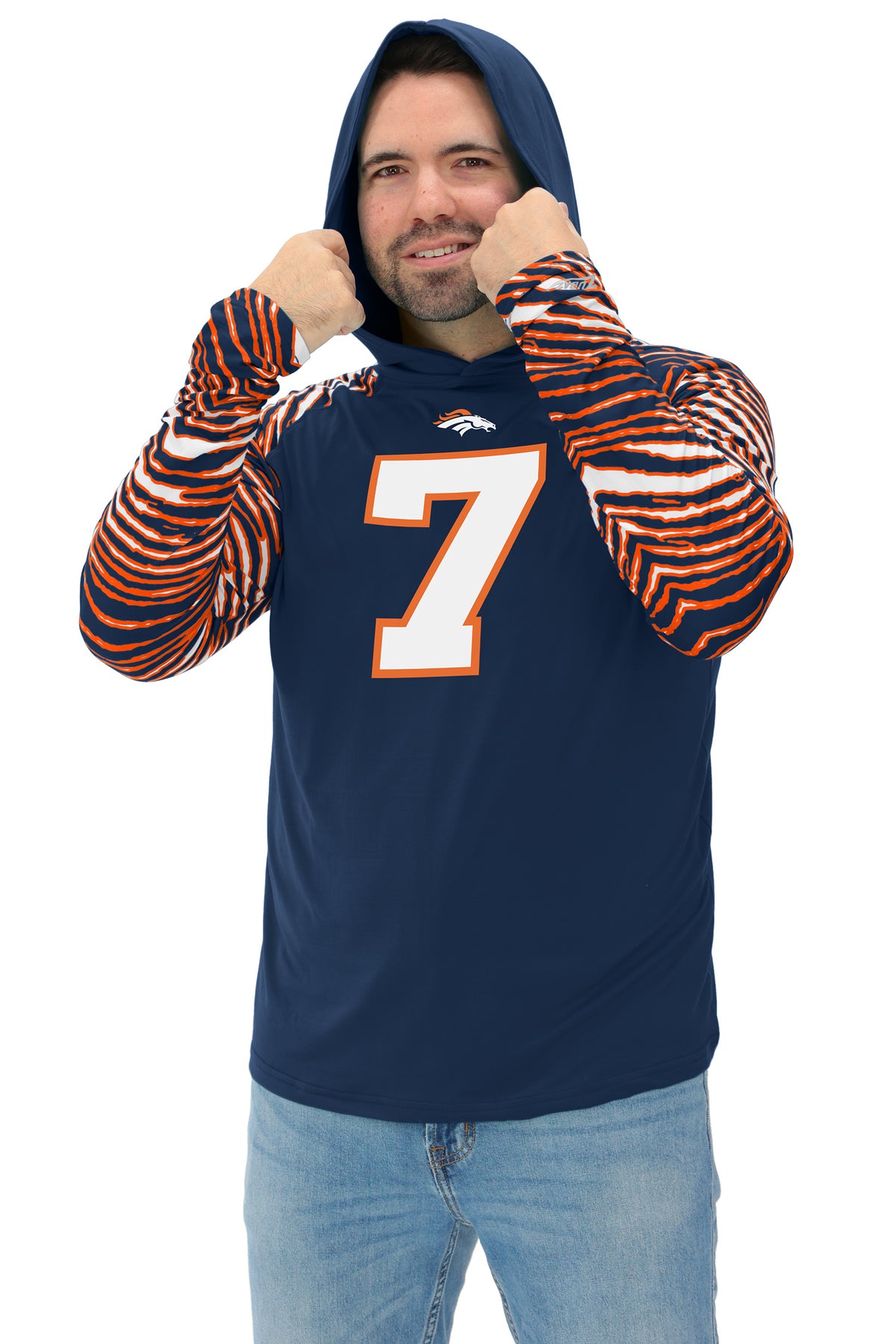 Zubaz NFL Legends John Elway Denver Broncos Men's Legends Zebra Lightweight Hooded Tee
