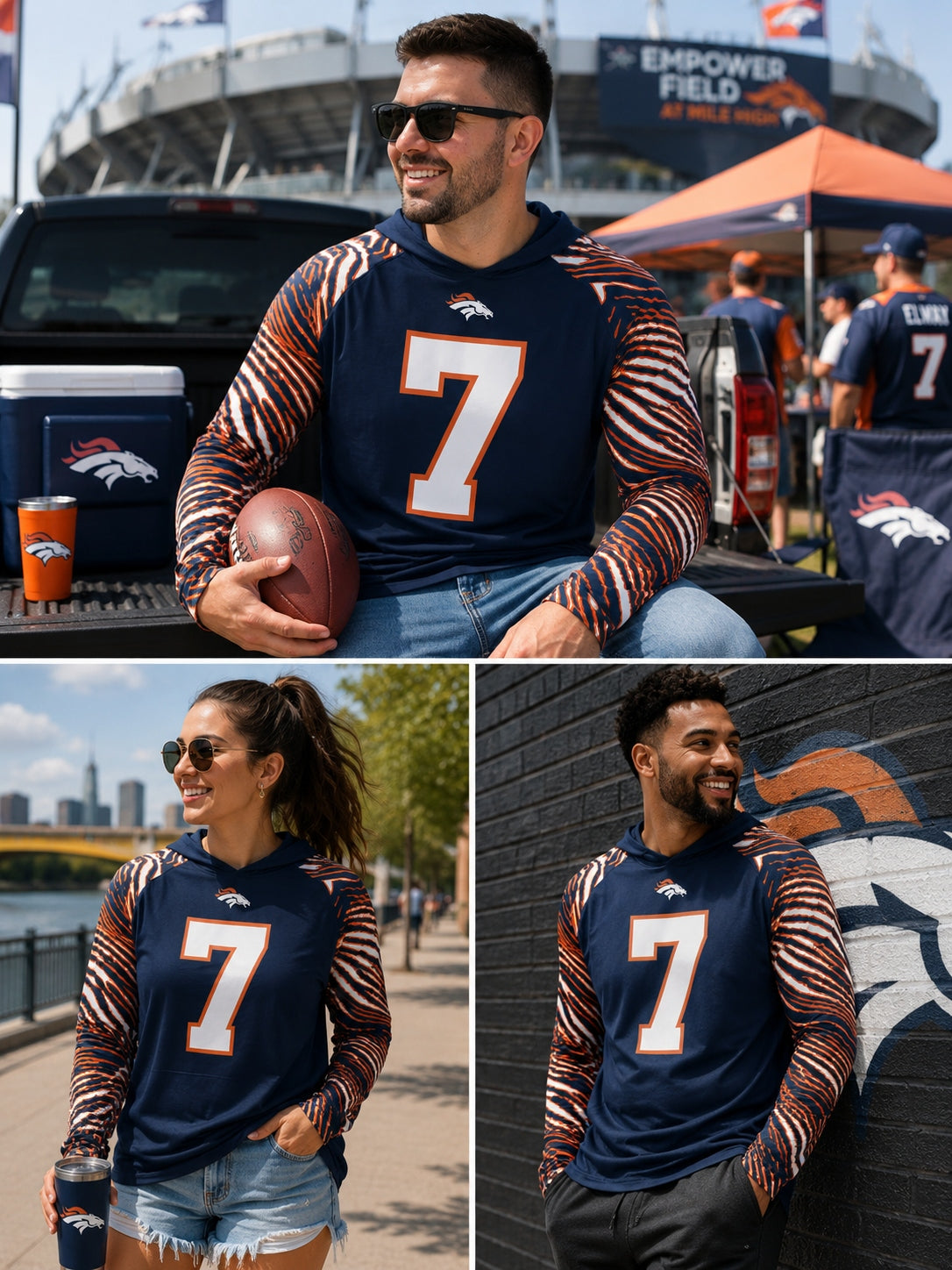 Zubaz NFL Legends John Elway Denver Broncos Men's Legends Zebra Lightweight Hooded Tee
